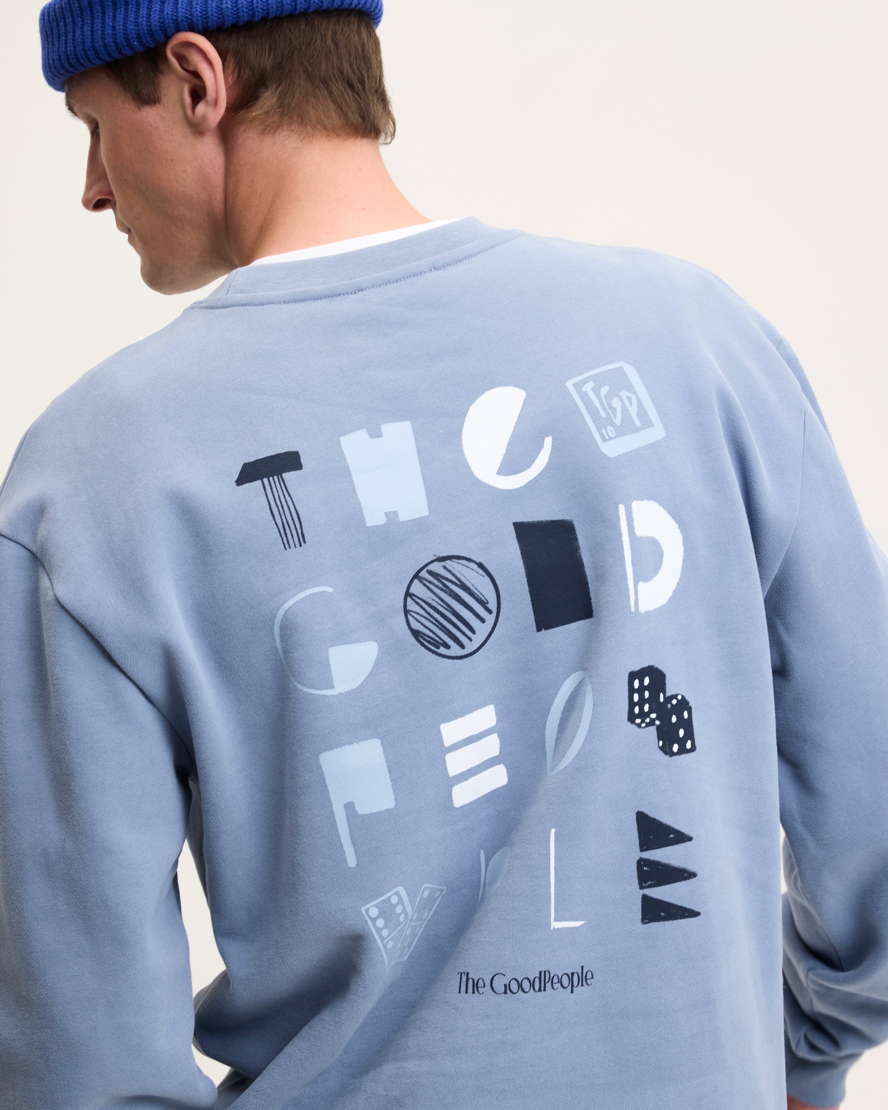 GOODPEOPLE LAX Artwork maglione cotone Denim Blue