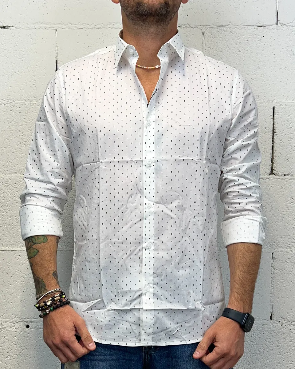 ONLYONE Lurvy Anchor White camicia cotone bianca