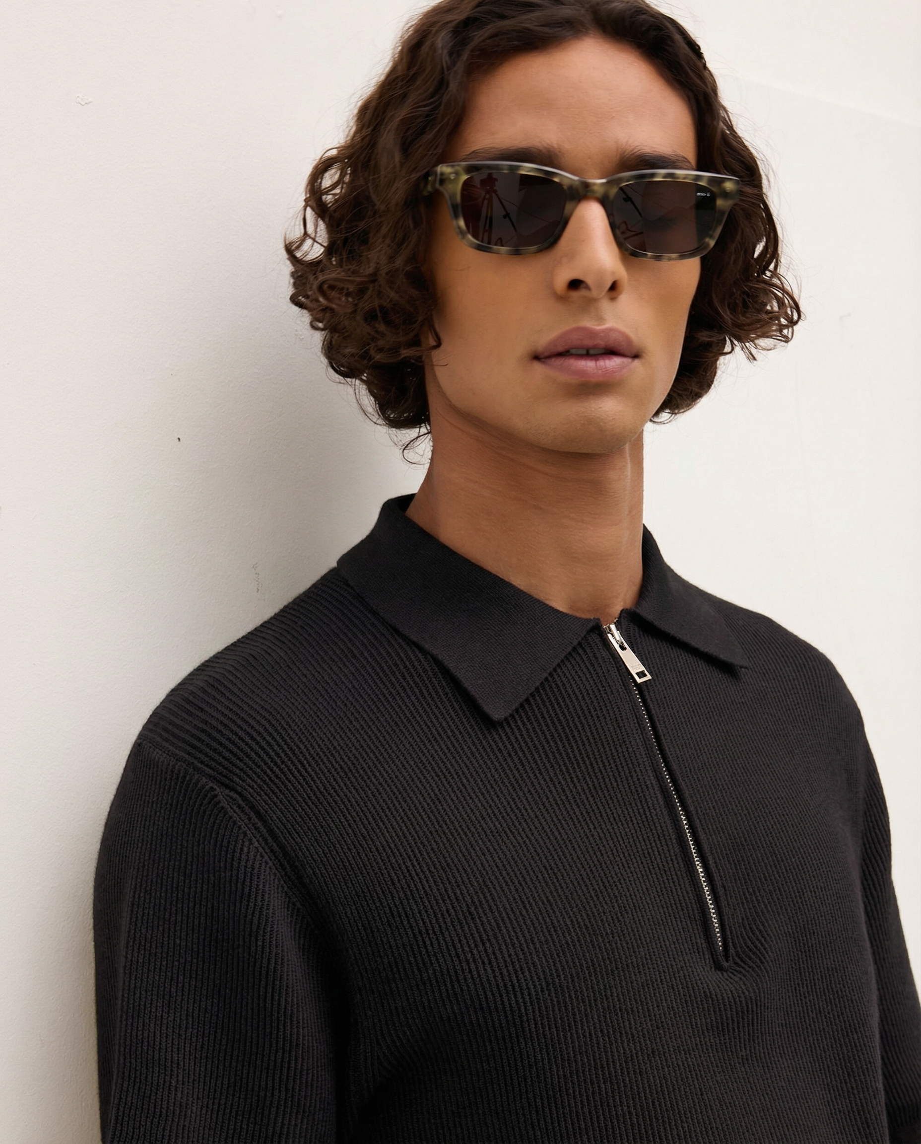 GOODPEOPLE Par polo knit zip nera cotone