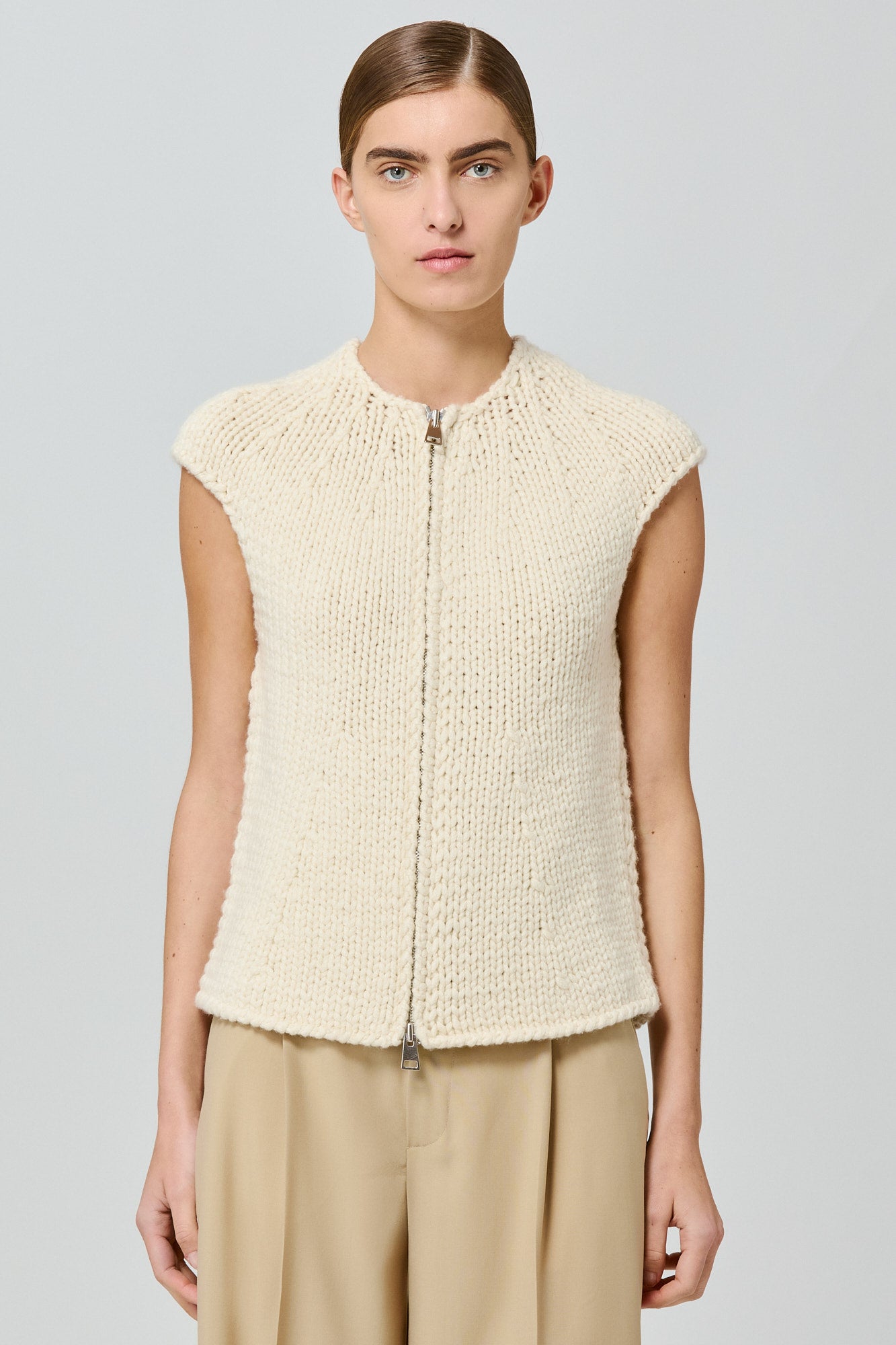 Sa Su Phi cardigan senza maniche cashmere avorio taglia 40