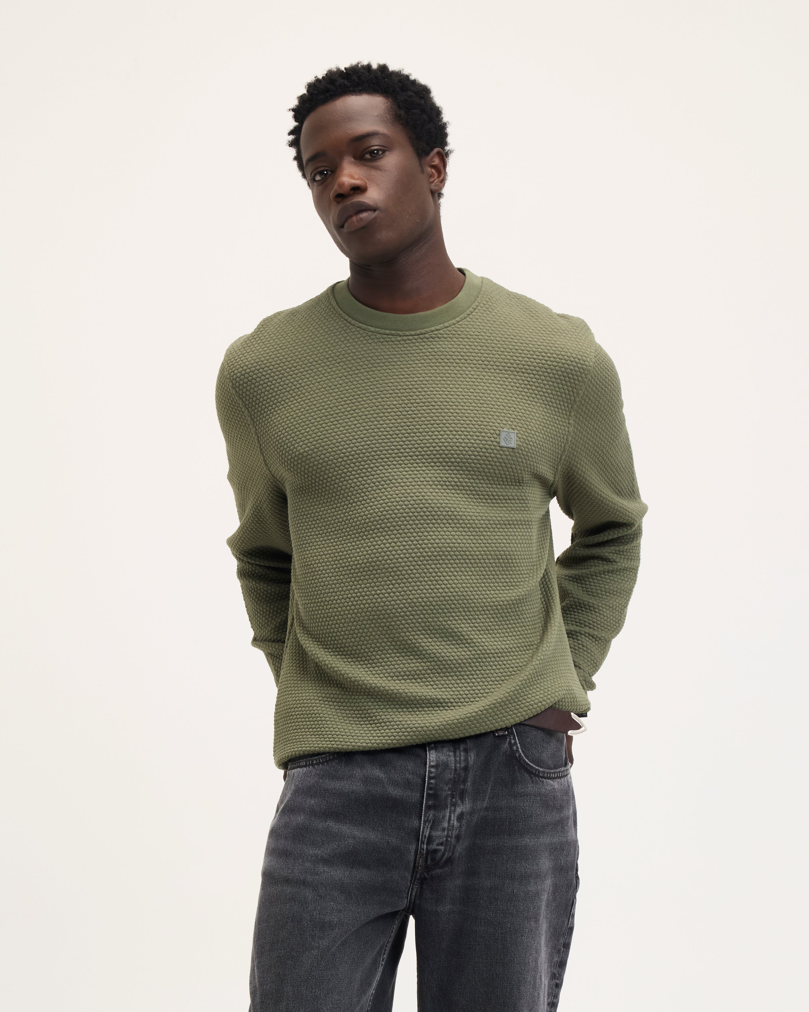 GOODPEOPLE Leroy Rubber Patch maglione cotone verde bosco