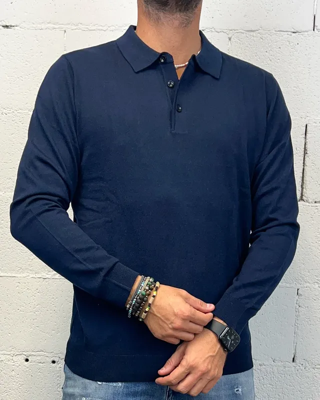ONLYONE OVER-D Wool polo manica lunga blu