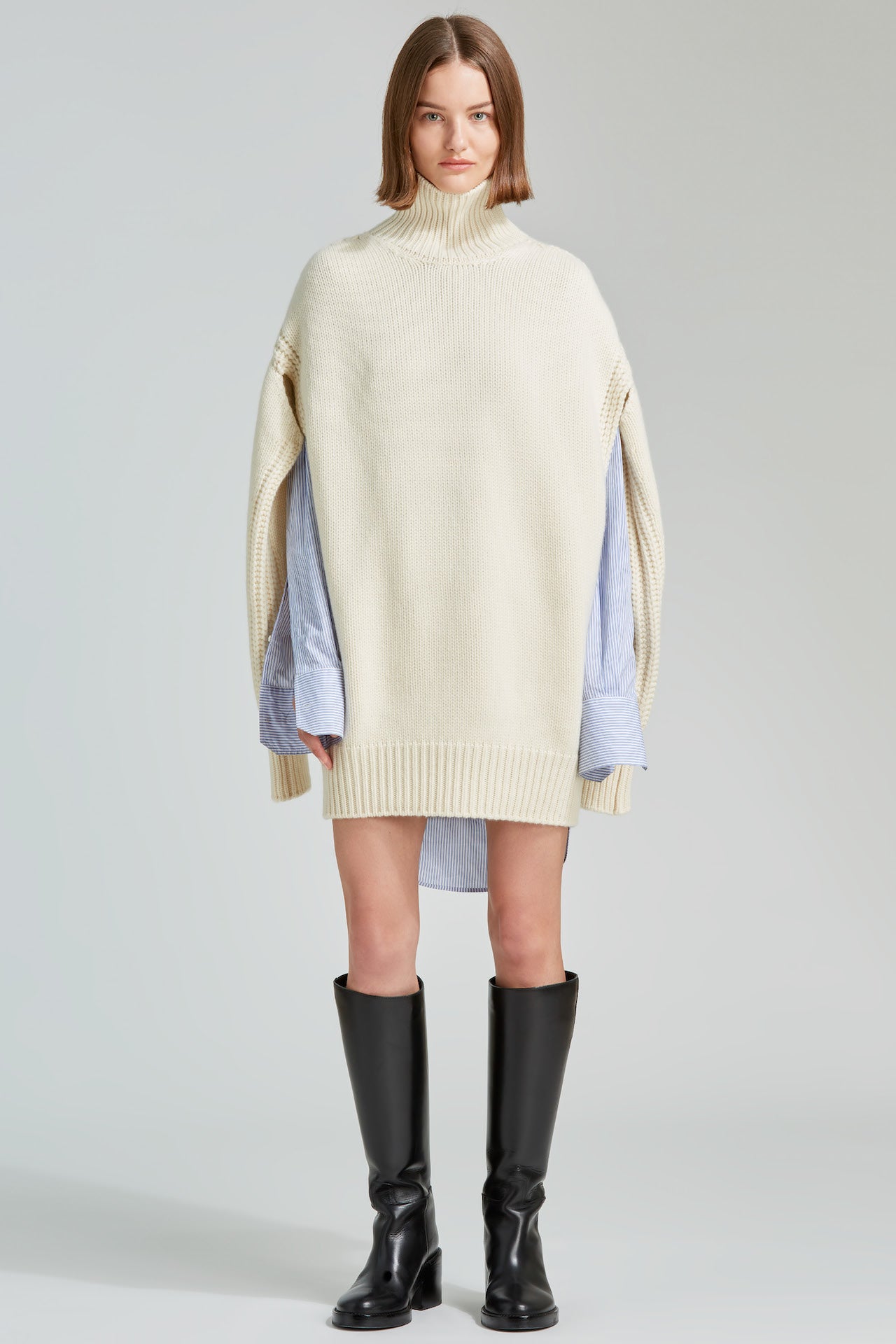 Sa Su Phi Giovanna abito collo alto panna cashmere 8 fili