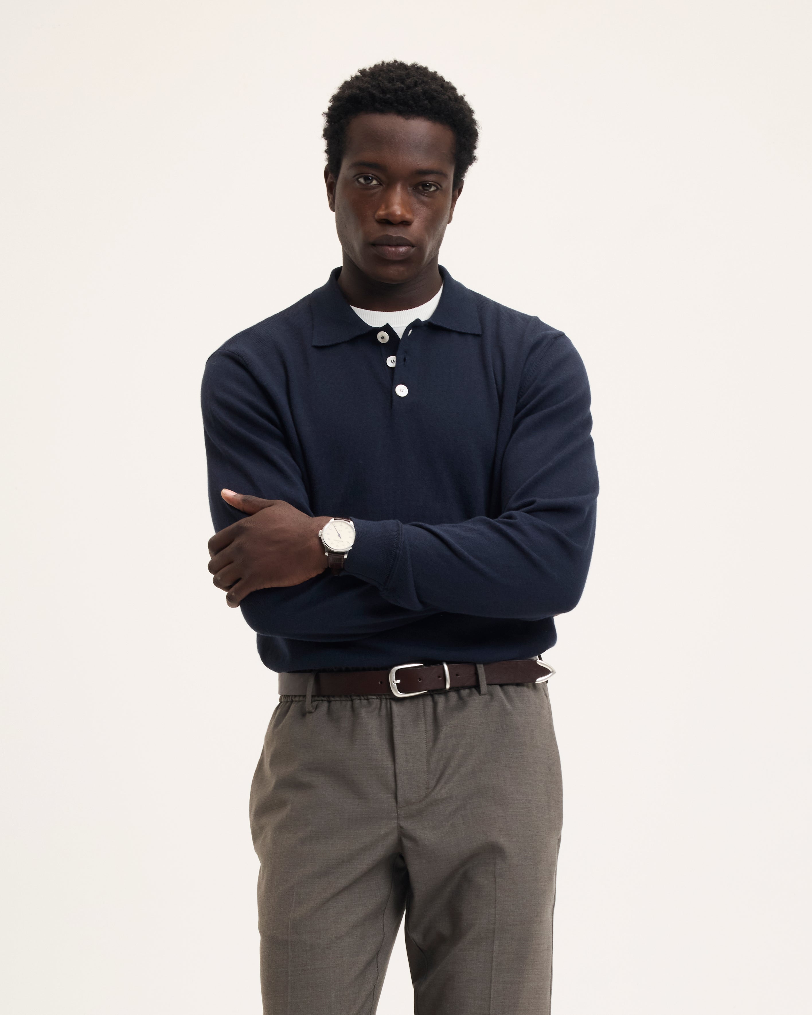 Goodpeople Kario polo manica lunga blu misto cotone