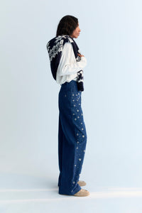 THE NEW SOCIETY Lia jeans donna palazzo blue denim cotone
