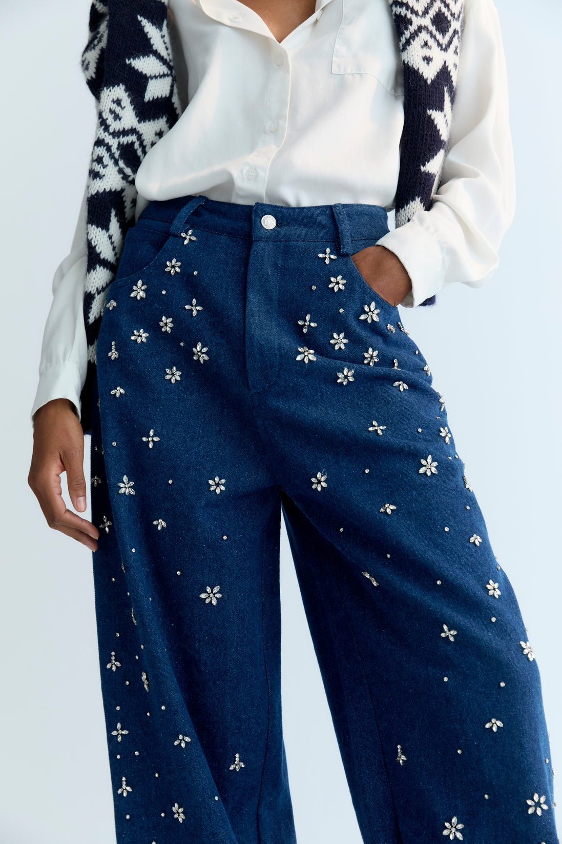 THE NEW SOCIETY Lia jeans donna palazzo blue denim cotone