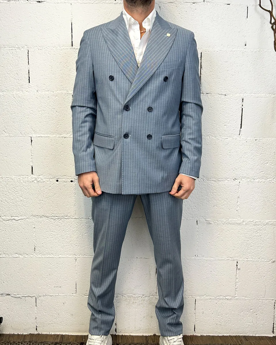 OVER-D DoppioPetto Gessato abito blu vestibilita slim