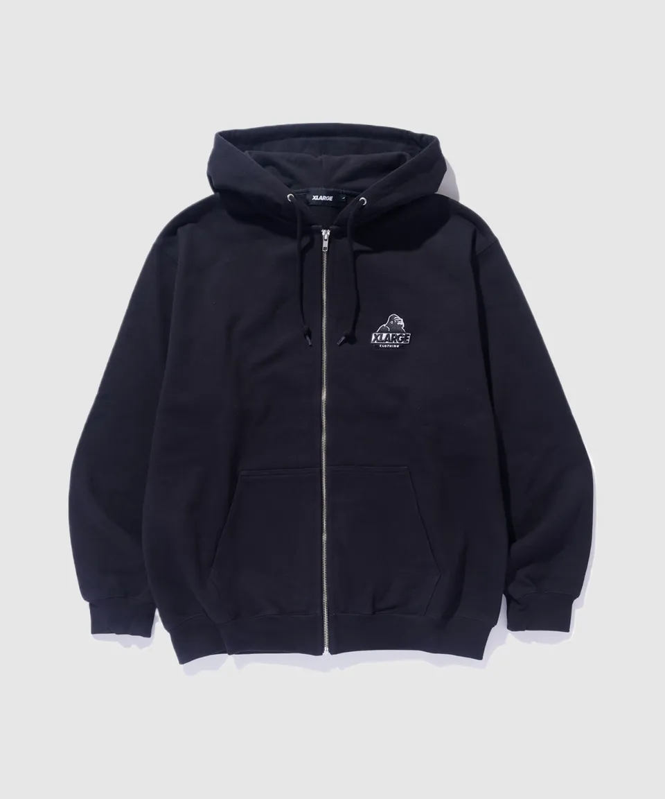 X-Large Slanted Og felpa zip cappuccio cotone