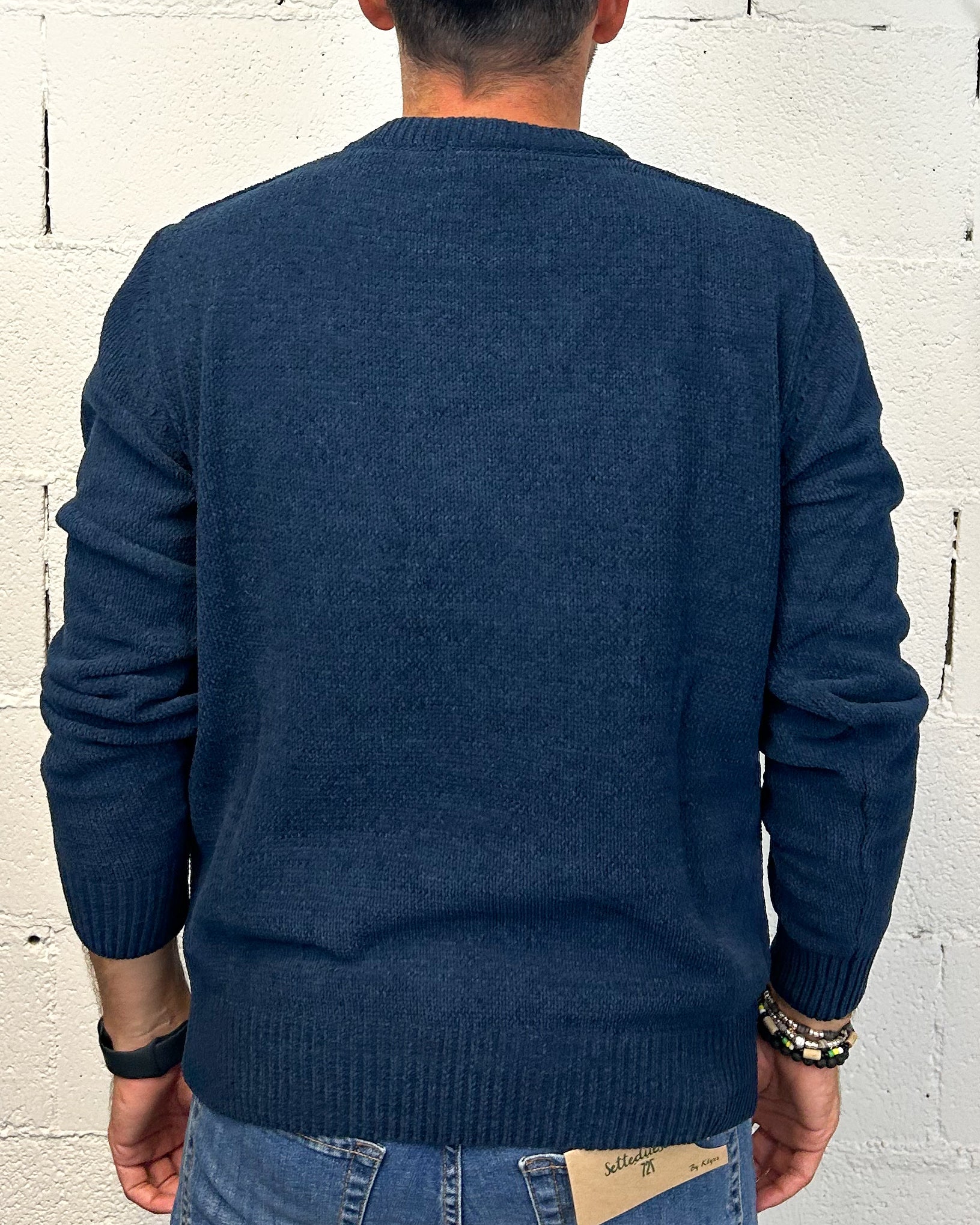 ONLYONE Gianni Lupo Navy maglione paricollo ciniglia