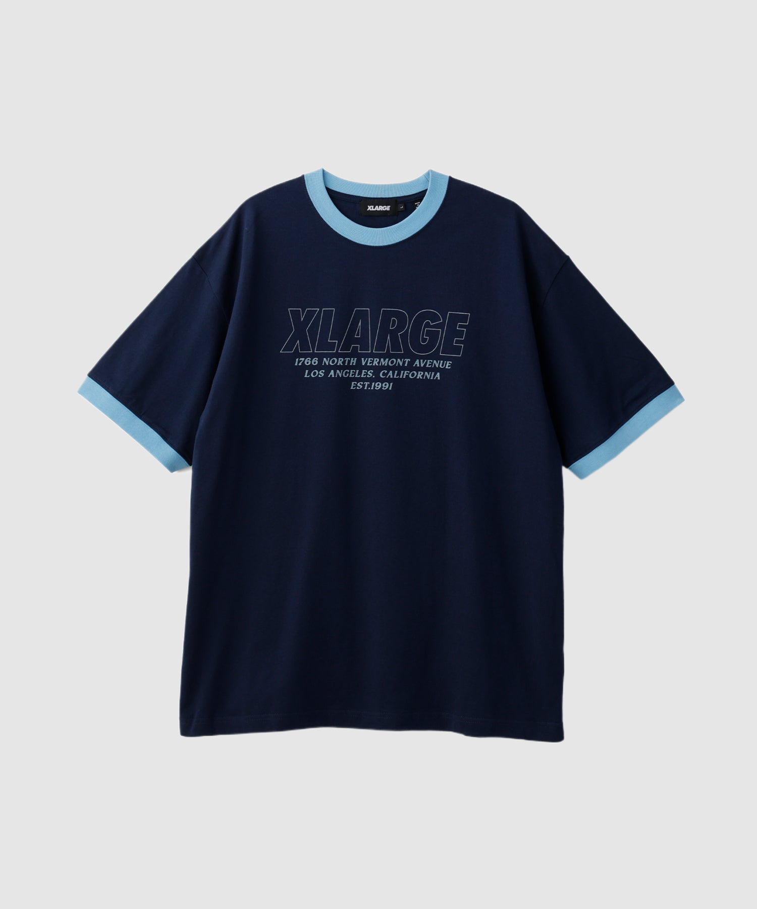X-Large Store Address Ringer T-shirt nera cotone
