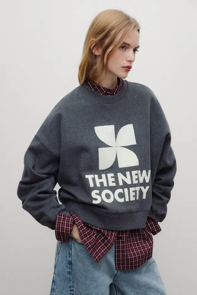 The New Society TNS Logo felpa donna Dark Grey cotone