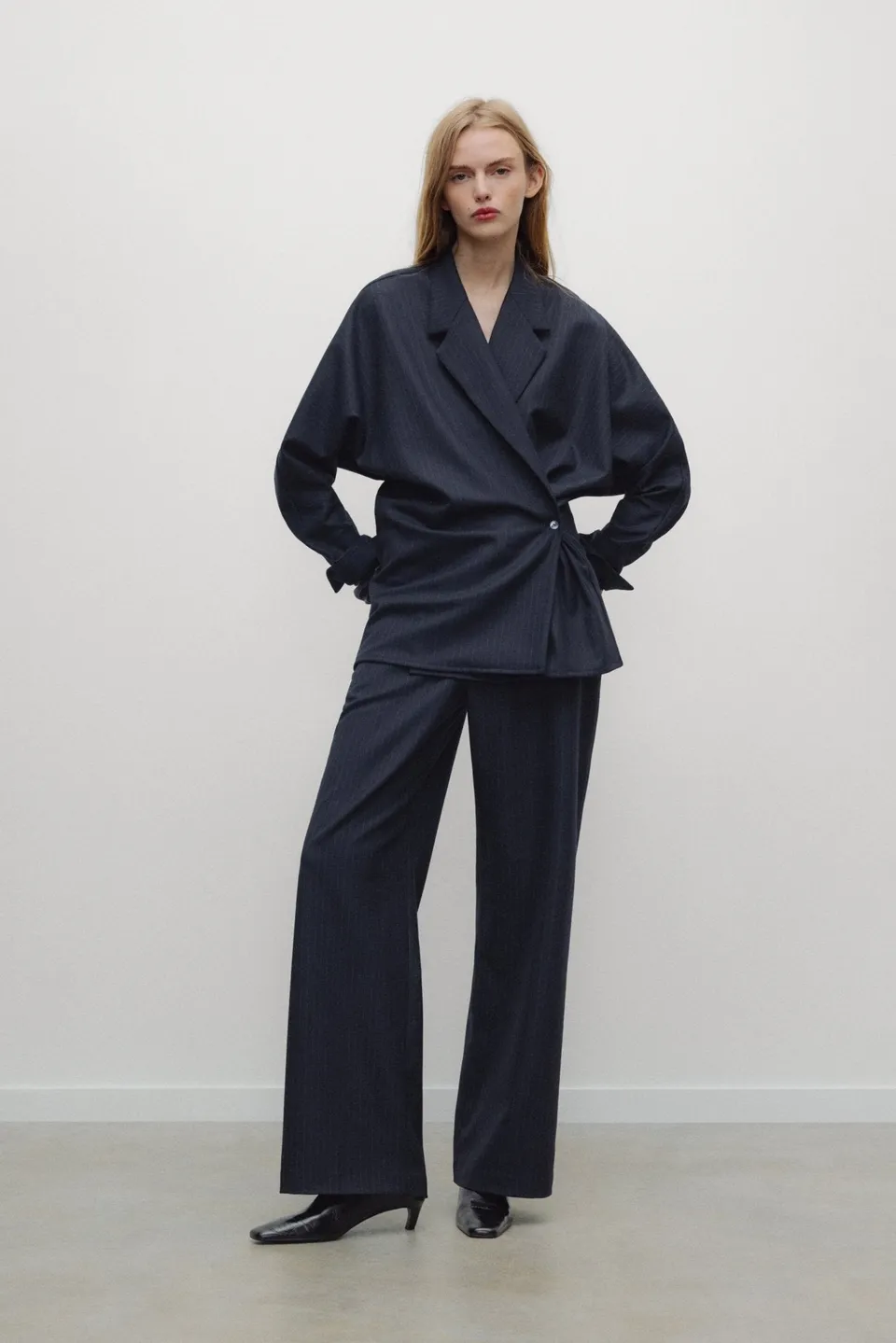 The New Society Faith pantaloni donna Black Iris gessati larghi