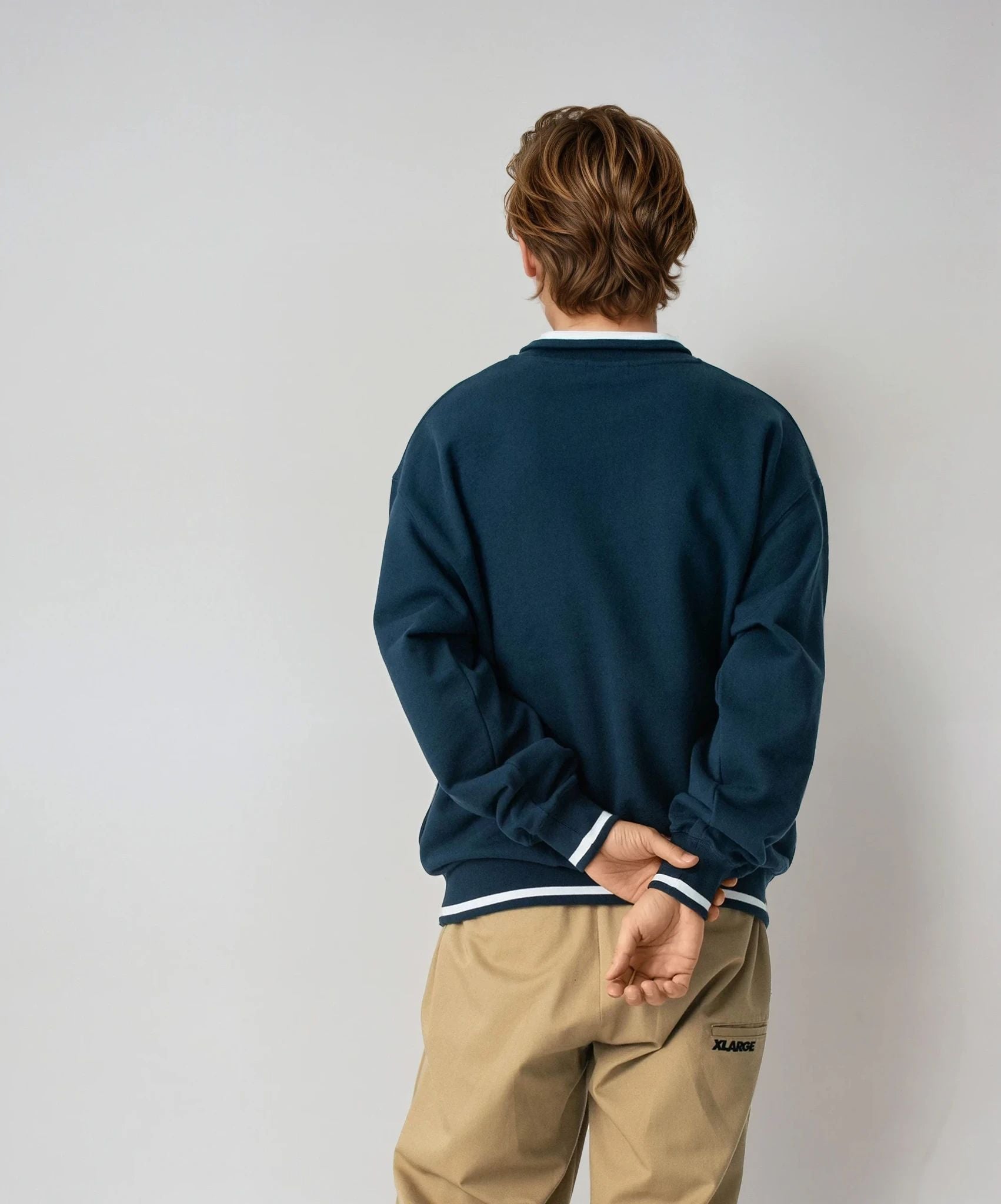 X-Large Striped Rib Half Zip felpa mezza zip cotone