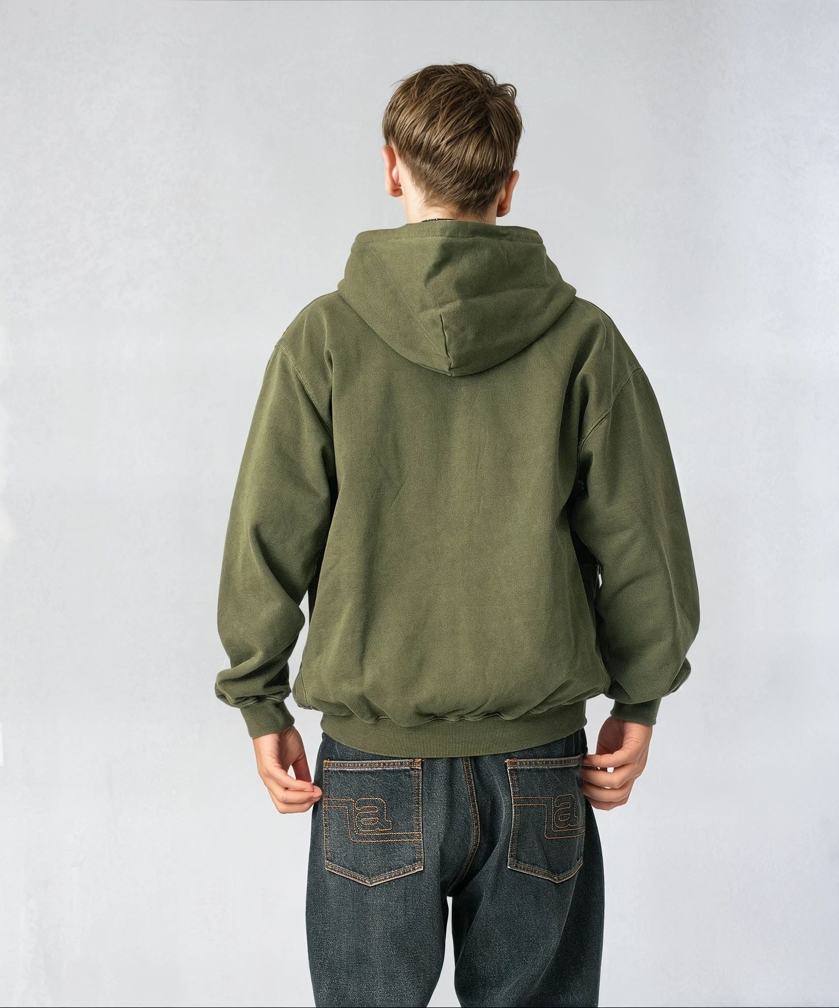 X-Large Pigment Dyed Work felpa zip cappuccio cotone