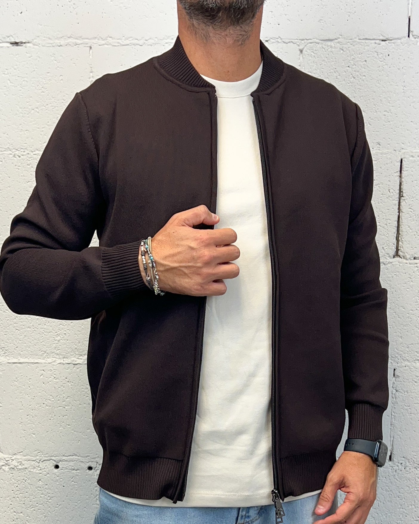 ONLYONE OVER-D Bomber Tasche Filetto maglia moro