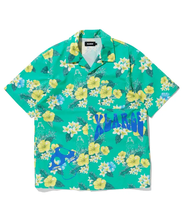 X-Large Floral camicia fantasia verde cotone