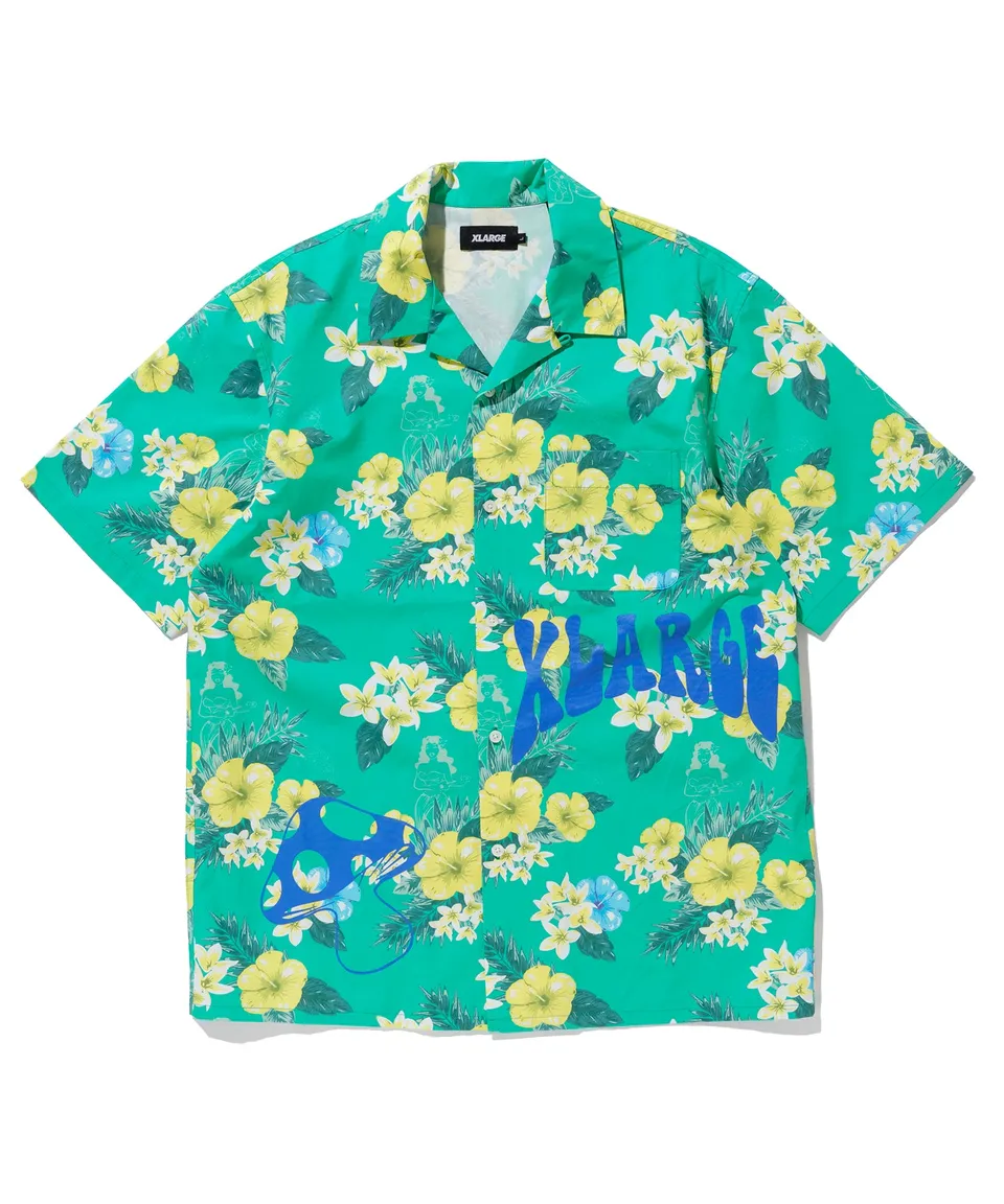 X-Large Floral camicia fantasia verde cotone