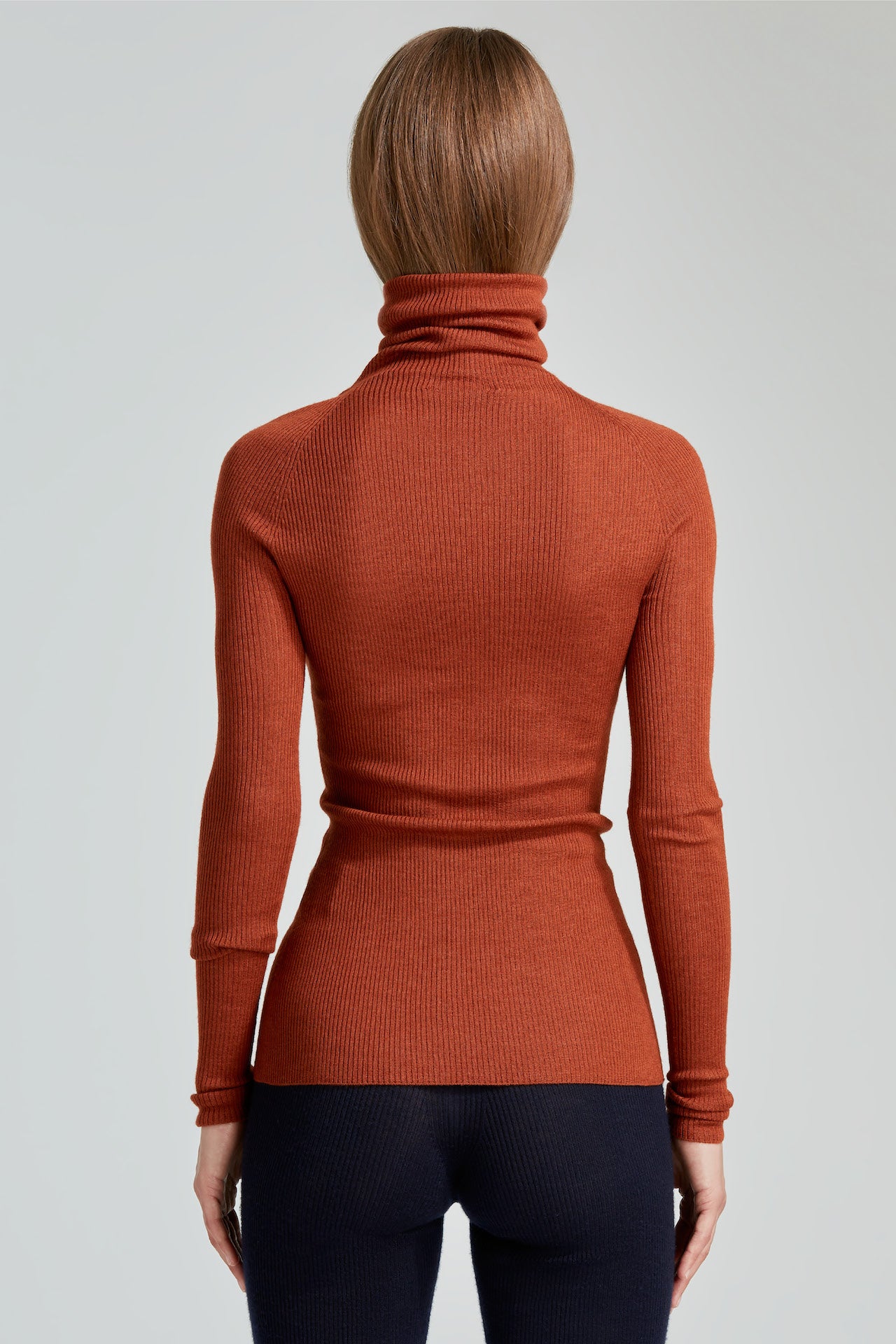 Sa Su Phi dolcevita costine cashmere seta ruggine