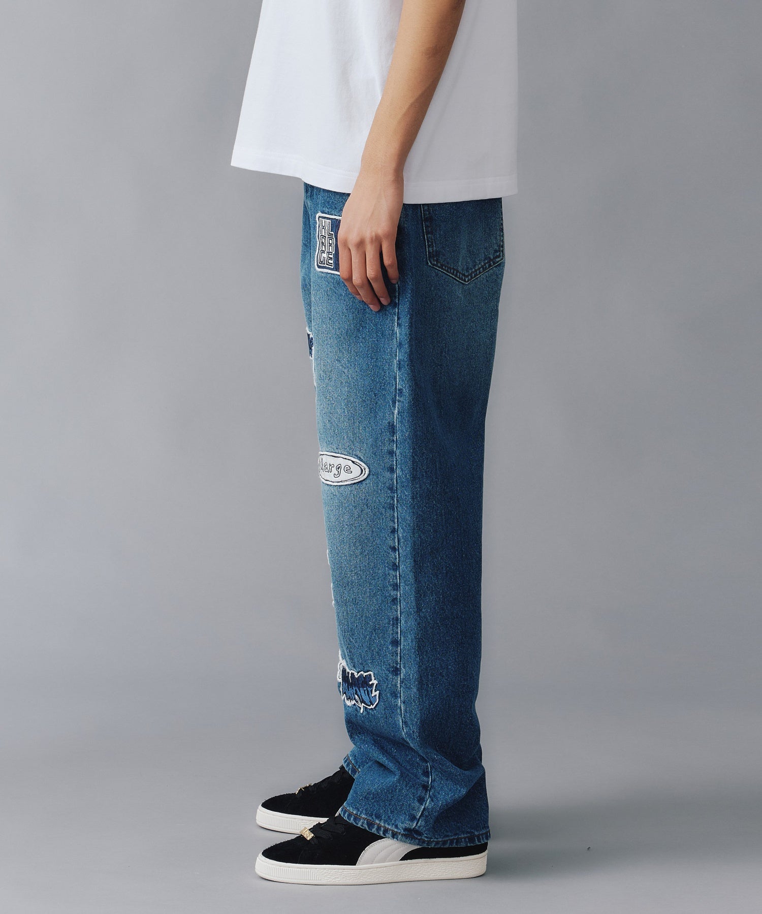 X-Large Patched Denim Pants jeans cotone