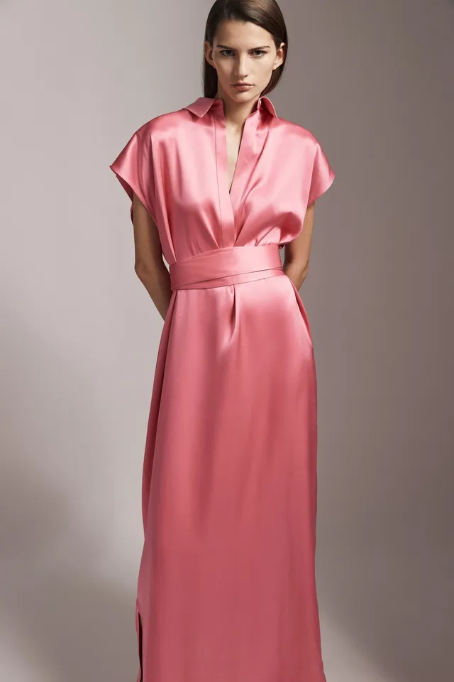 Sa Su Phi Francesca abito lungo raso rosa peonia