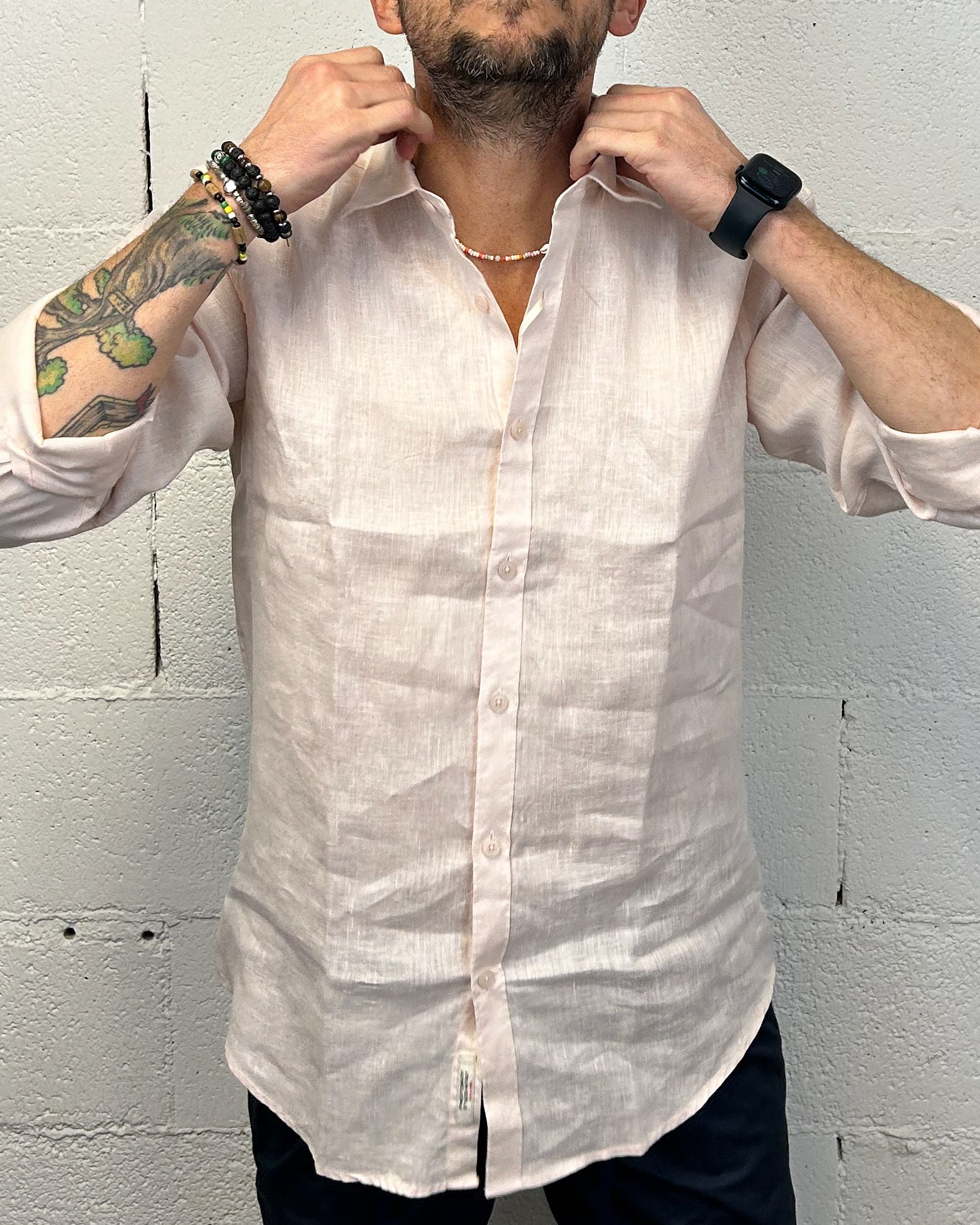 GIANNI LUPO Classic camicia lino rosa vestibilita regolare