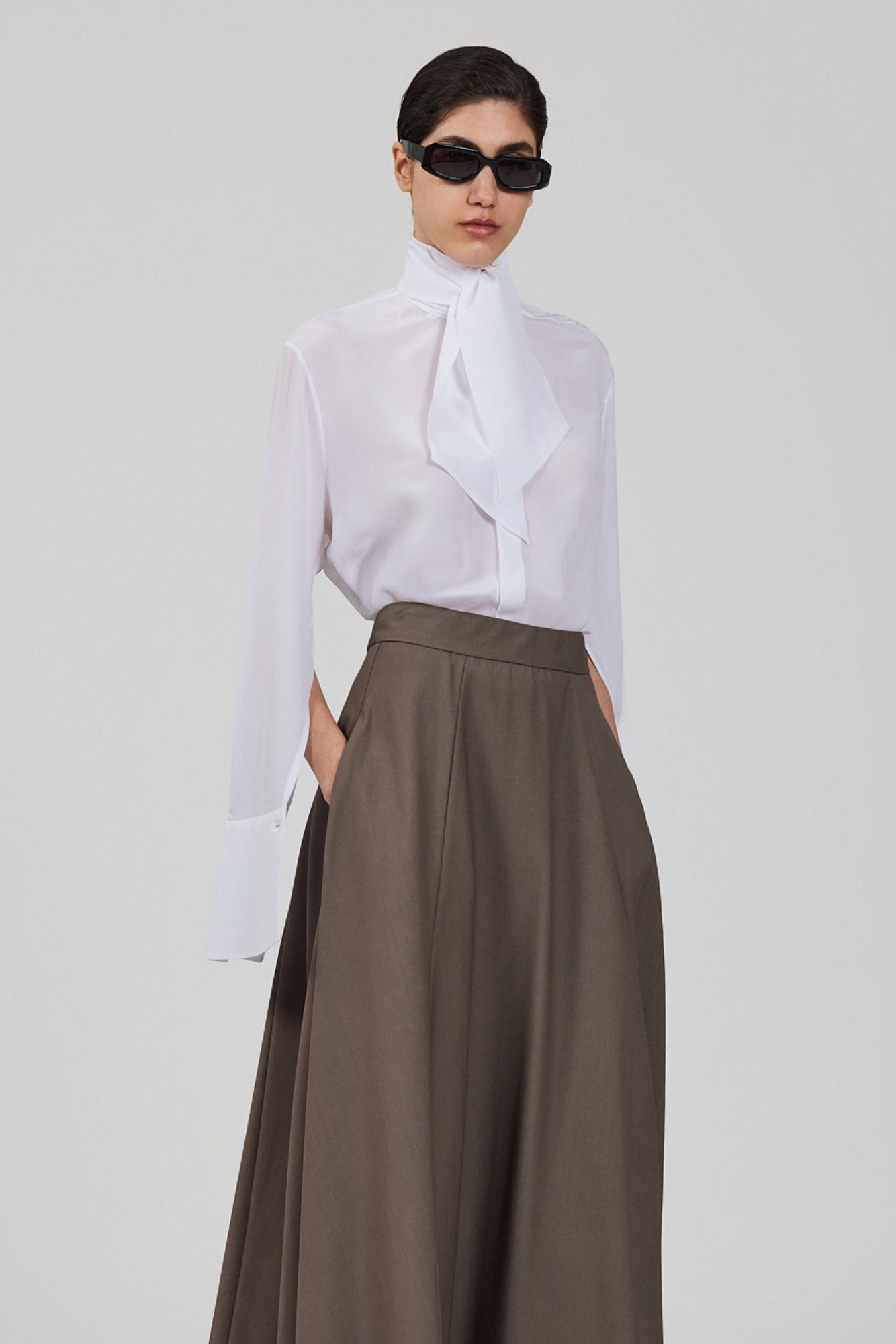 Sa Su Phi camicia sciarpa crêpe de chine fango