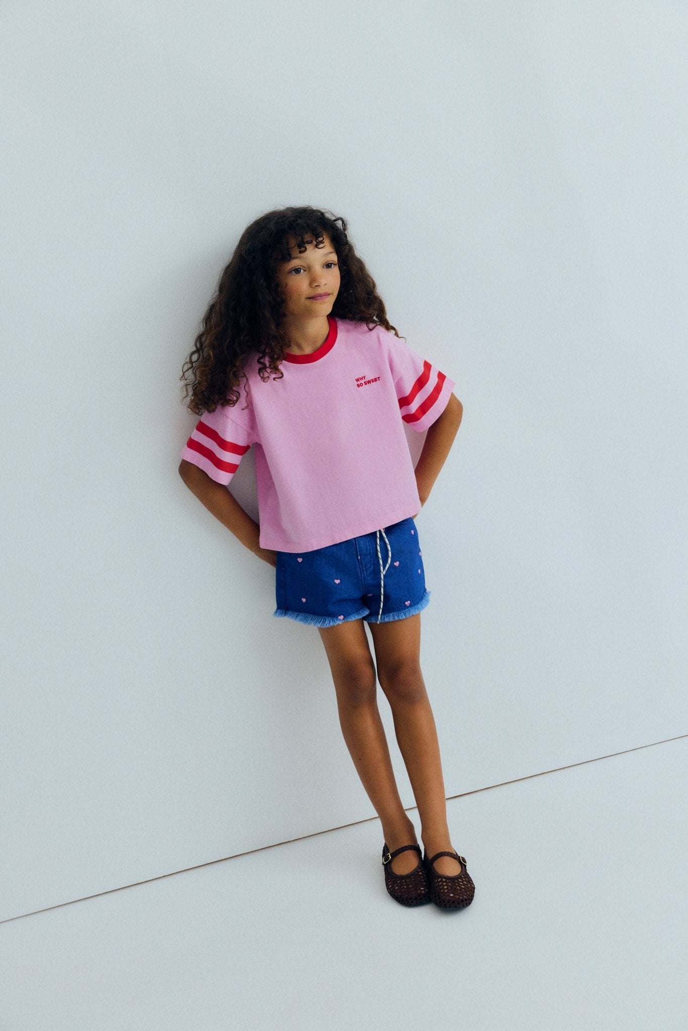 THE NEW SOCIETY Lys Short pantaloncini bimba denim chiaro cuori