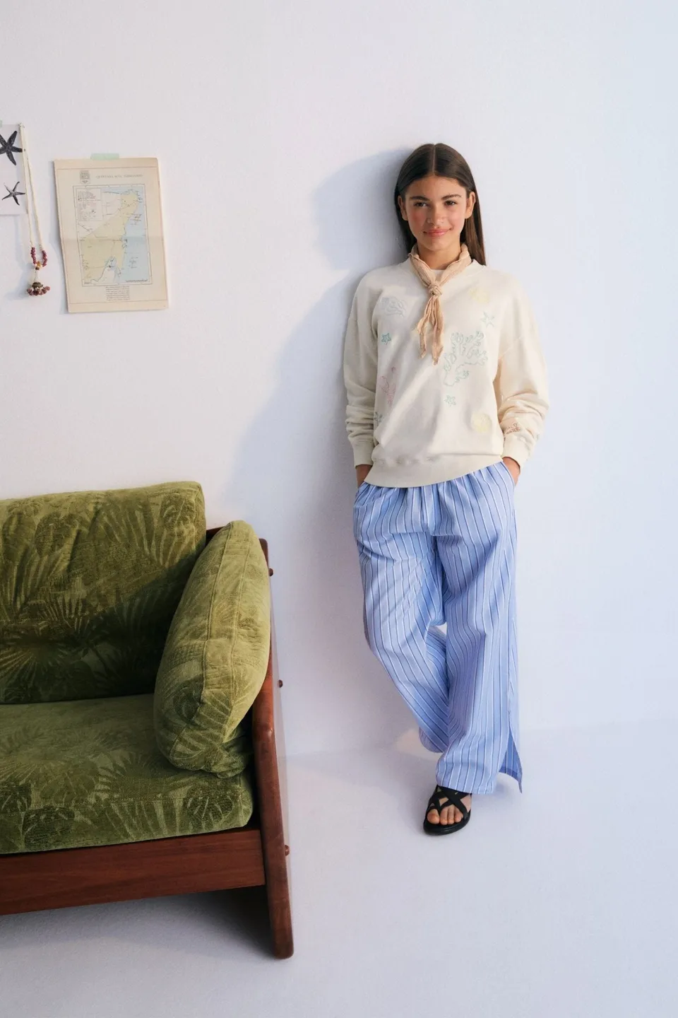 The New Society Hebe pantalone righe cotone azzurro