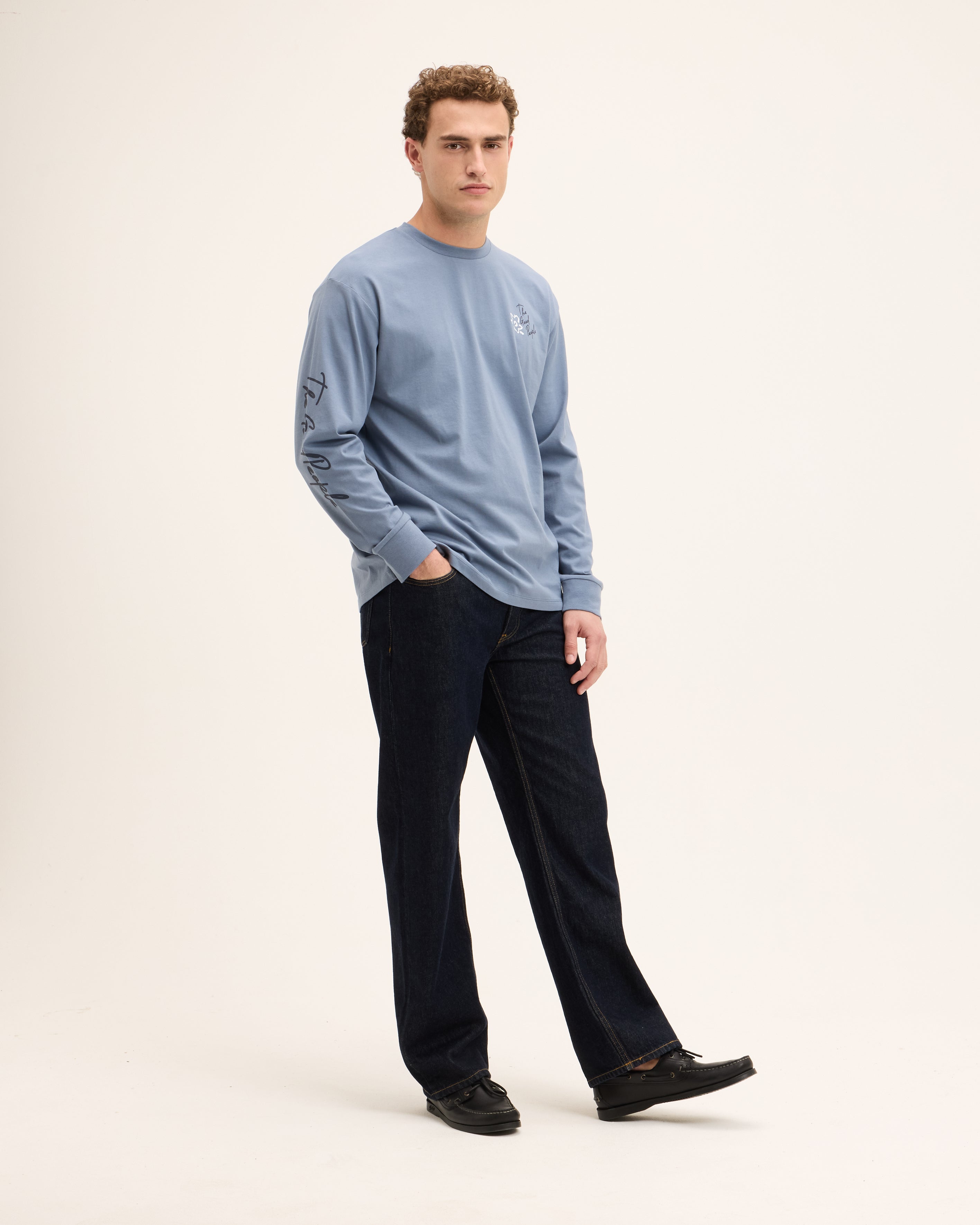 GOODPEOPLE Oliver Artwork Longsleeve t-shirt blu denim cotone