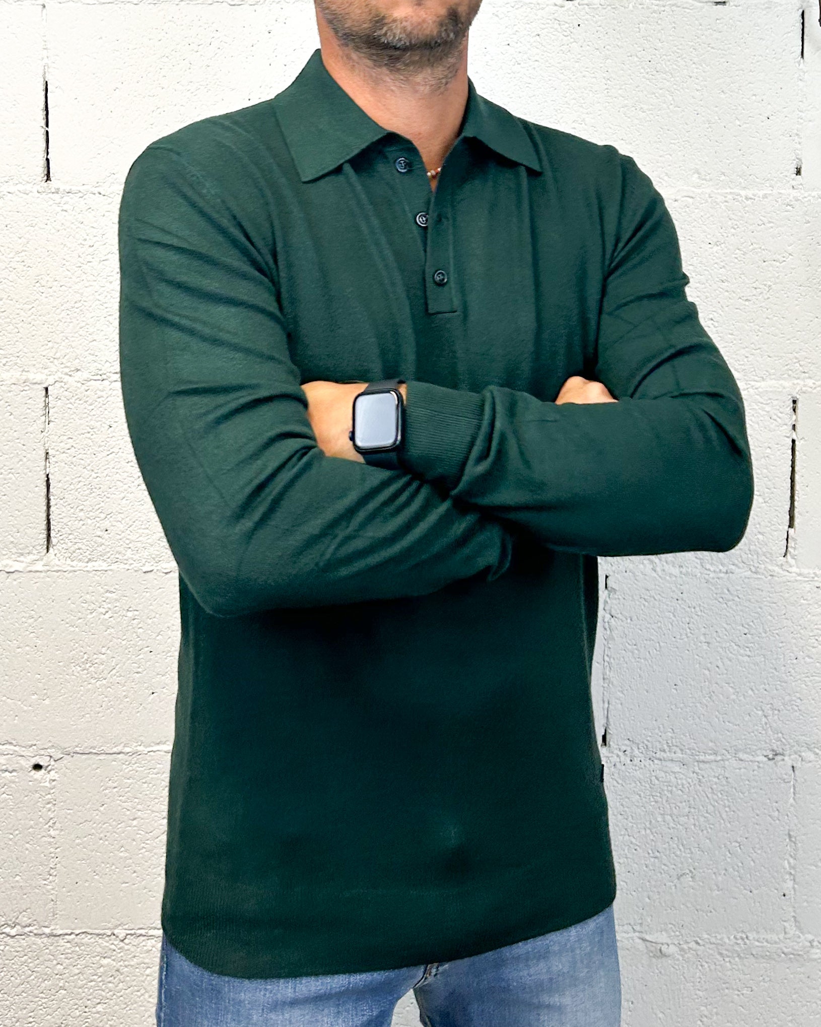 GIANNI LUPO Comfort polo manica lunga verde vestibilita regolare