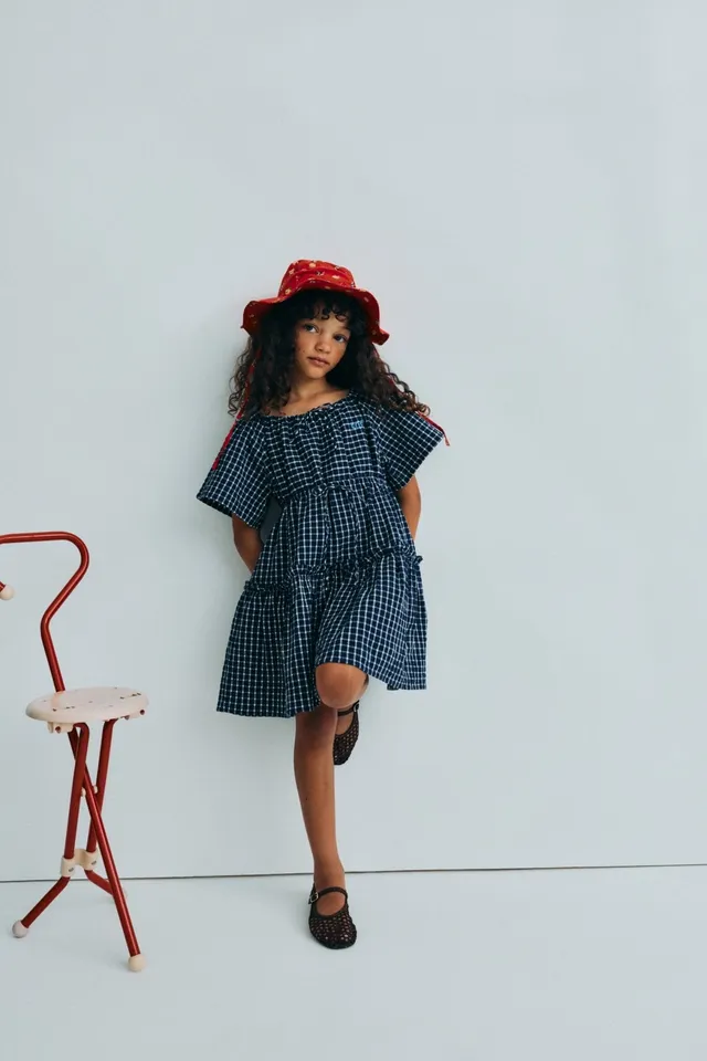 The New Society Jasmine vestito bambina quadri blu