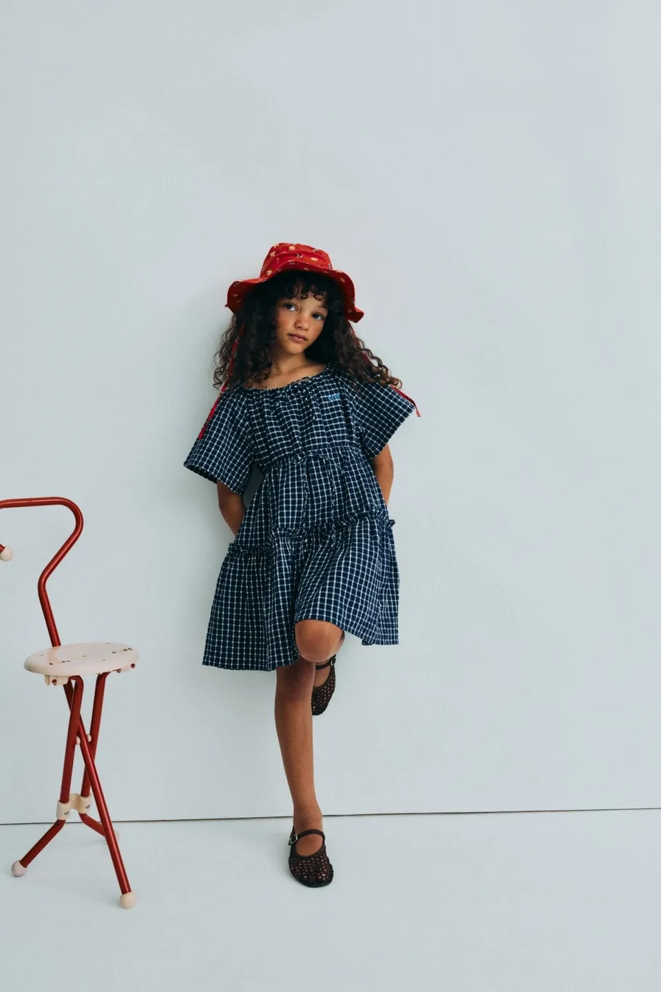 The New Society Jasmine vestito bambina quadri blu