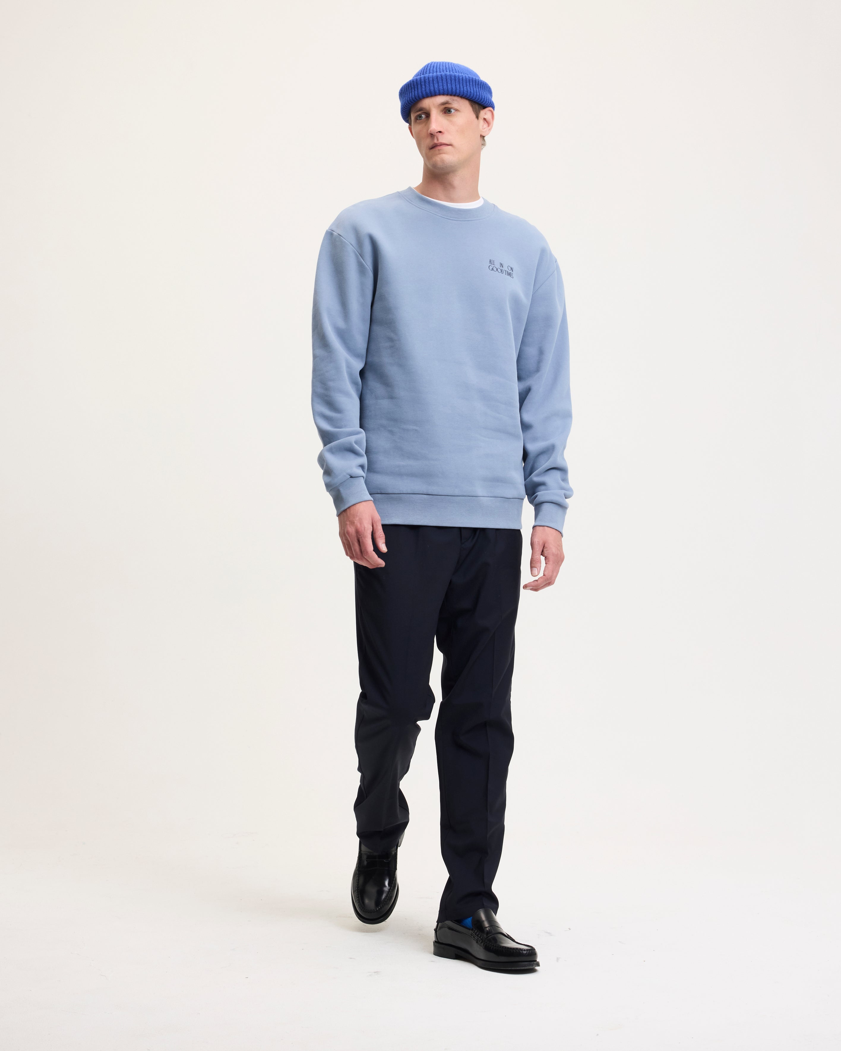 GOODPEOPLE LAX Artwork maglione cotone Denim Blue