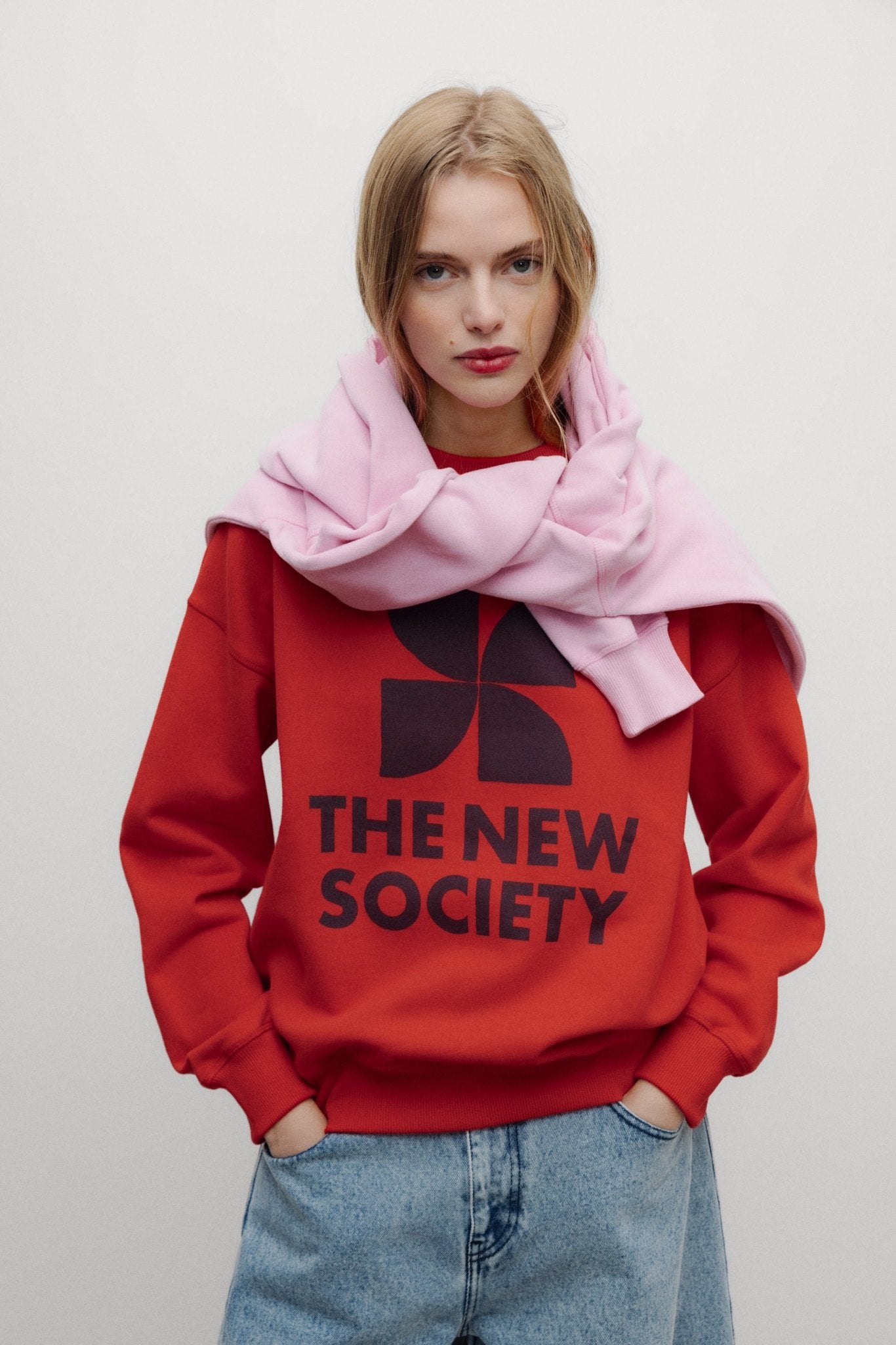 The New Society TNS Logo Felpa Donna Chinese Red Cotone