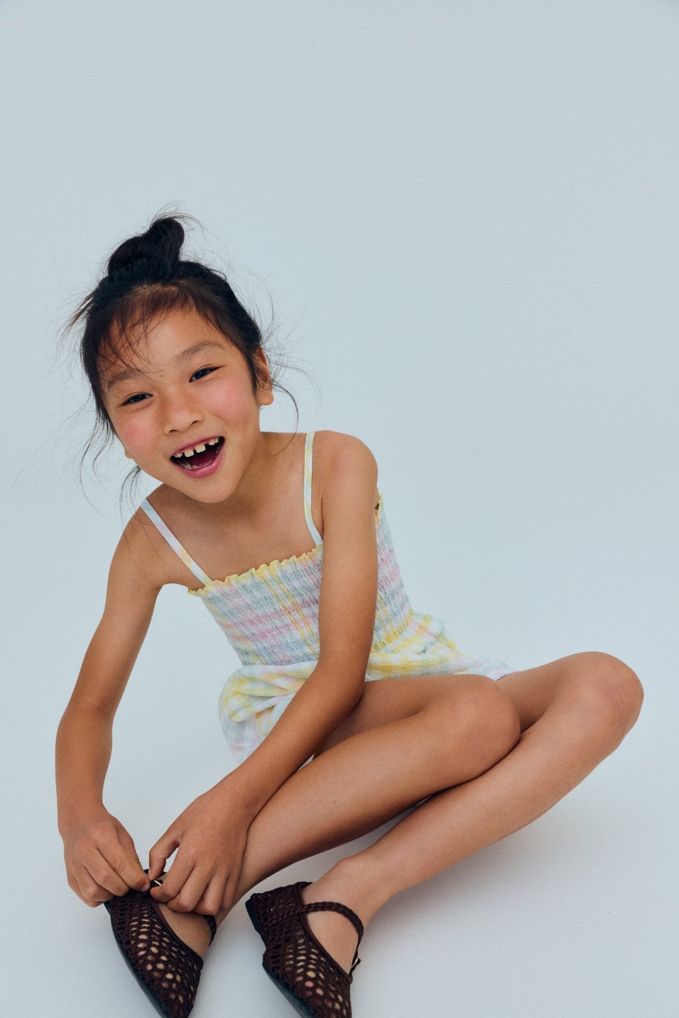 The New Society Mallow Jumpsuit tuta bambina a quadretti seersucker