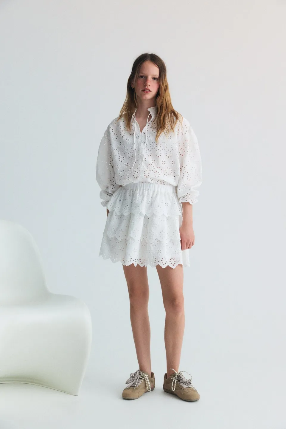 The New Society Sakura Teen Skirt Pure Cloud gonna 12 anni ricamata