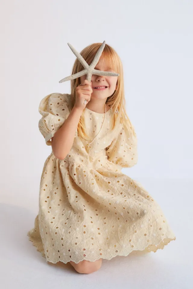 The New Society Creta abito bambina beige ricamato