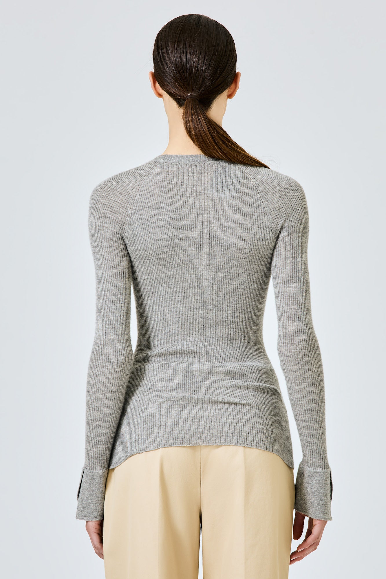 Sa Su Phi maglione girocollo coste cashmere seta grigio