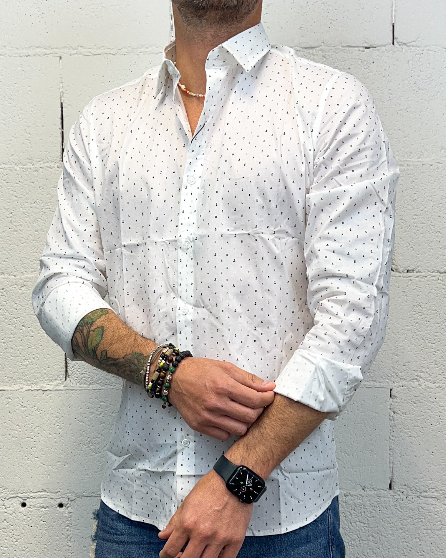 ONLYONE Lurvy Anchor White camicia cotone bianca