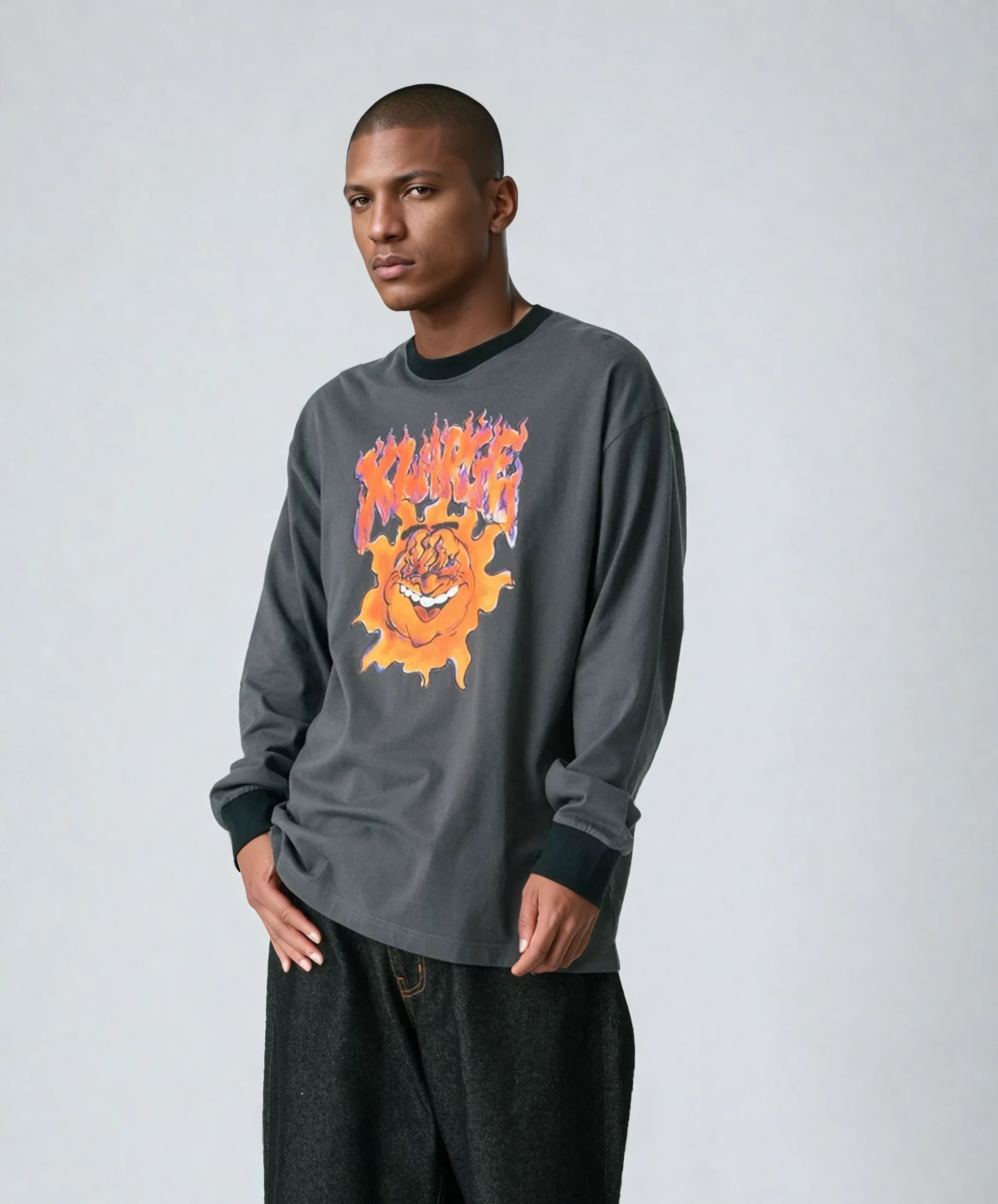 X-Large Burning maglia manica lunga carbone S