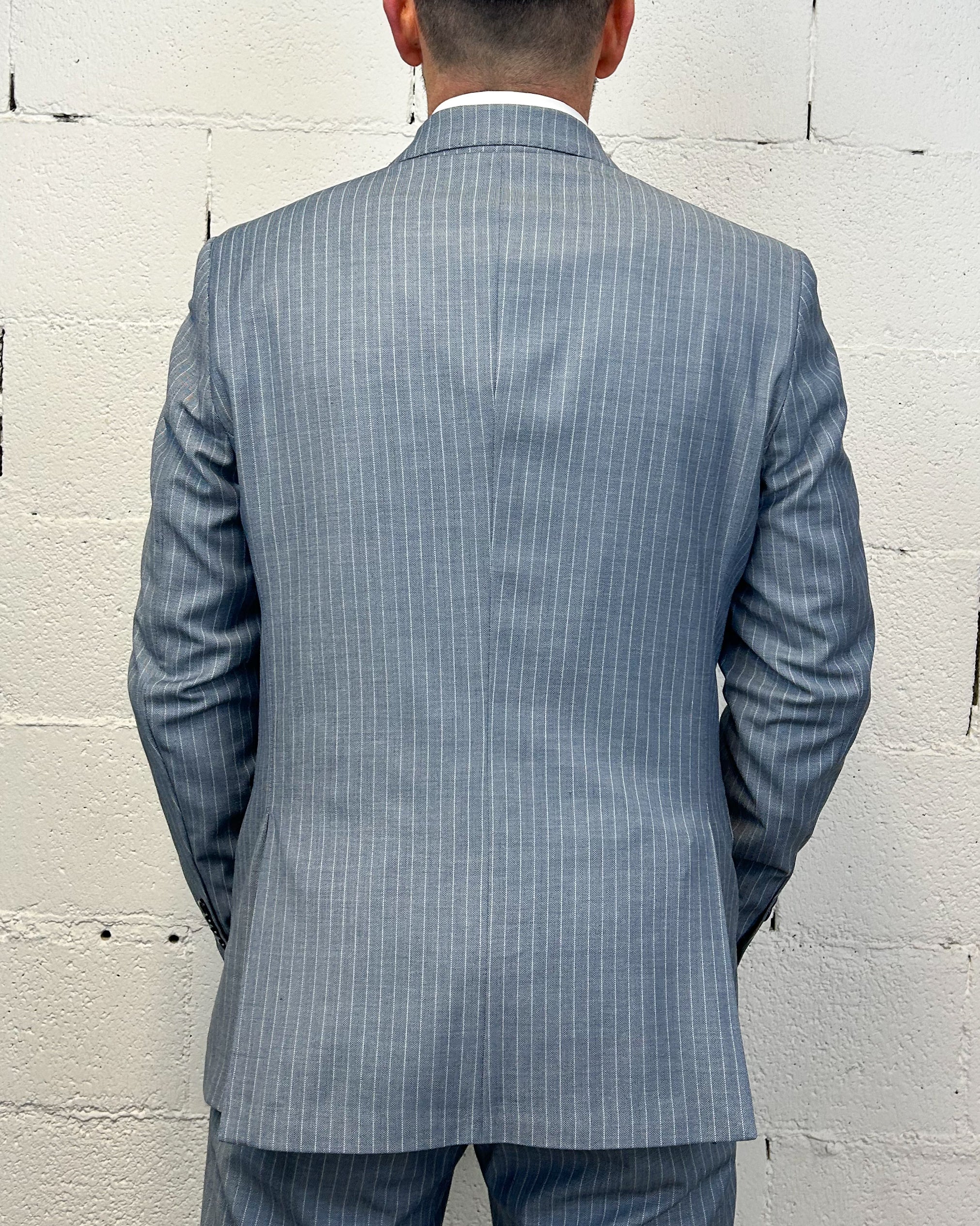 OVER-D DoppioPetto Gessato abito blu vestibilita slim