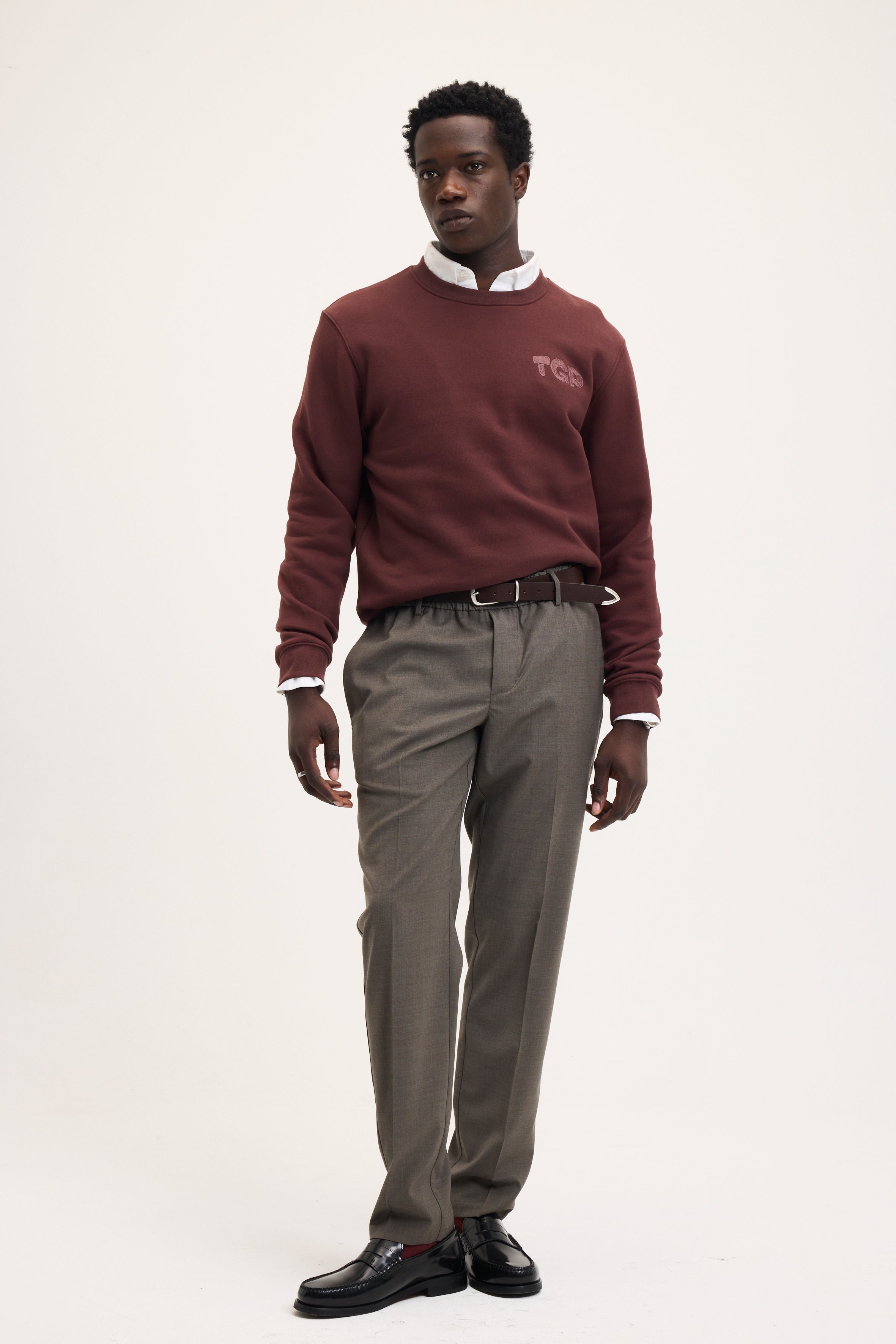 GOODPEOPLE Look maglione cotone Bordeaux ricamo