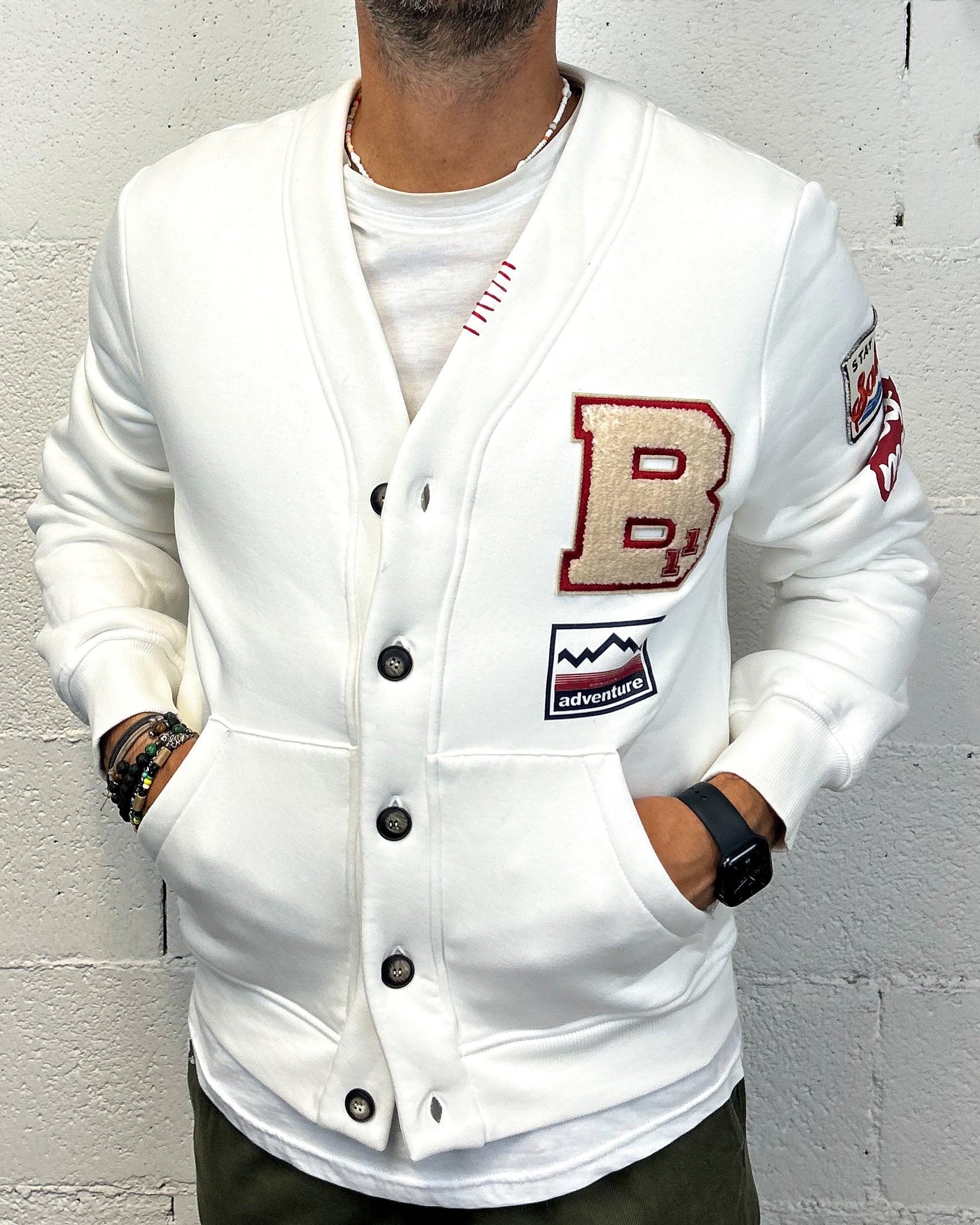 ONLYONE BL11 Patch Cropped felpa off-white
