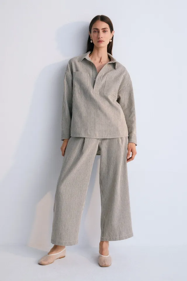 The New Society Pergamo camicia donna a righe canapa