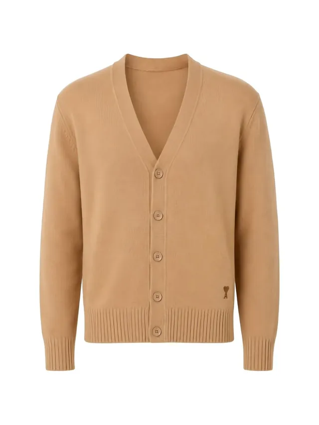 Ami HKC364 cardigan camel marrone facile da lavare