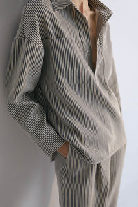 The New Society Pergamo camicia donna a righe canapa