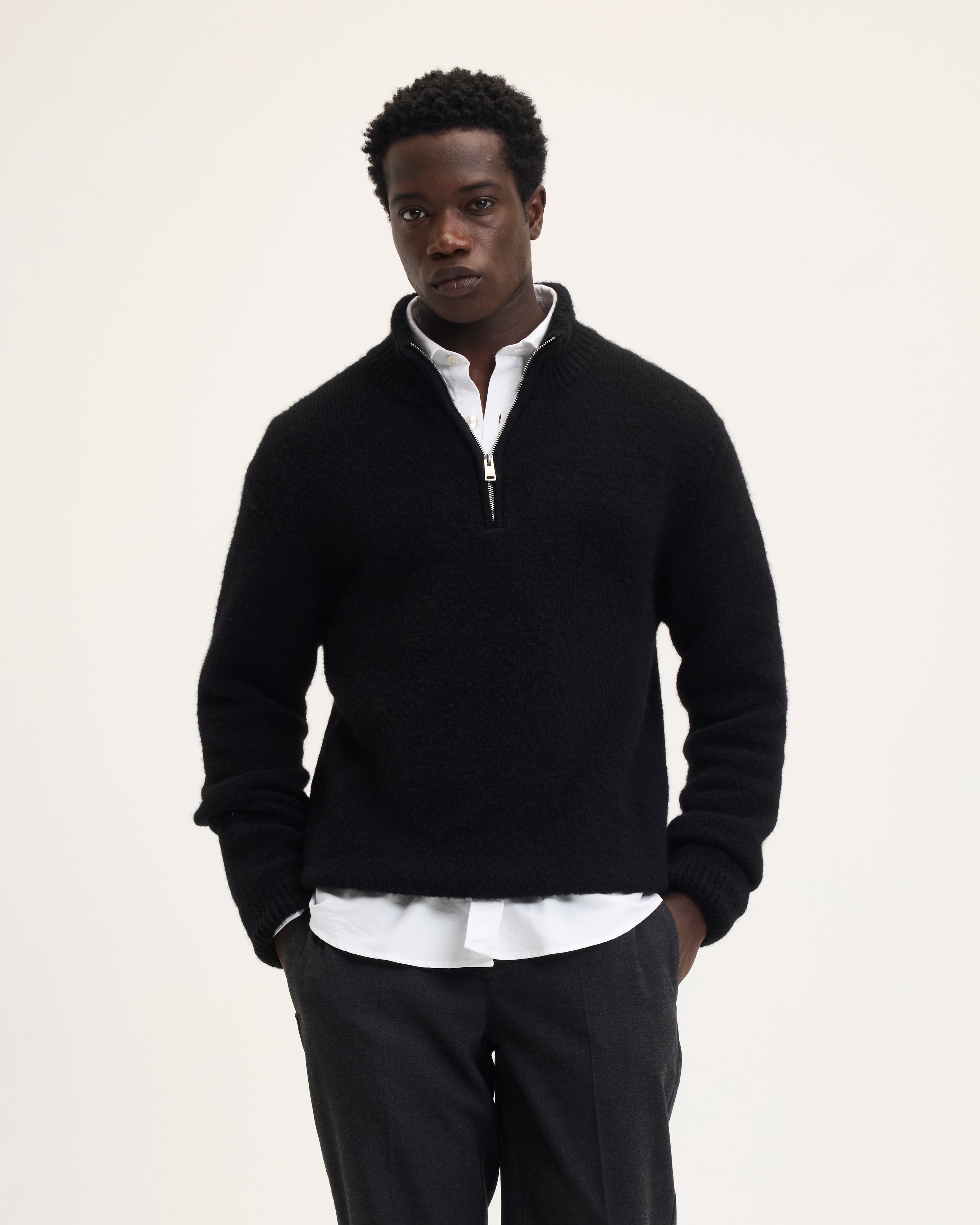 GOODPEOPLE Komfy Maglione Zip Nero Collo Alto