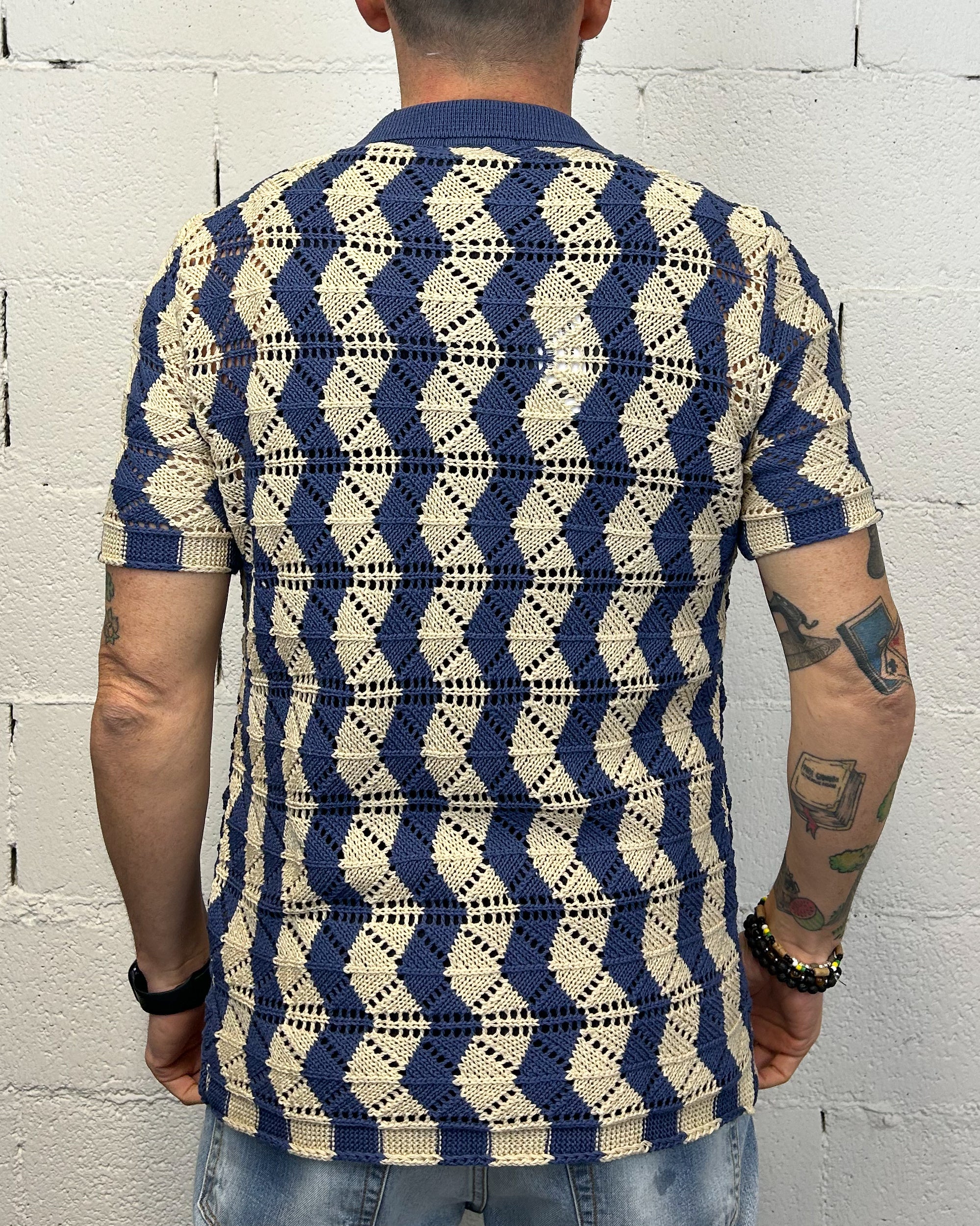 OVER-D Strutturata cardigan blu maglia aperta