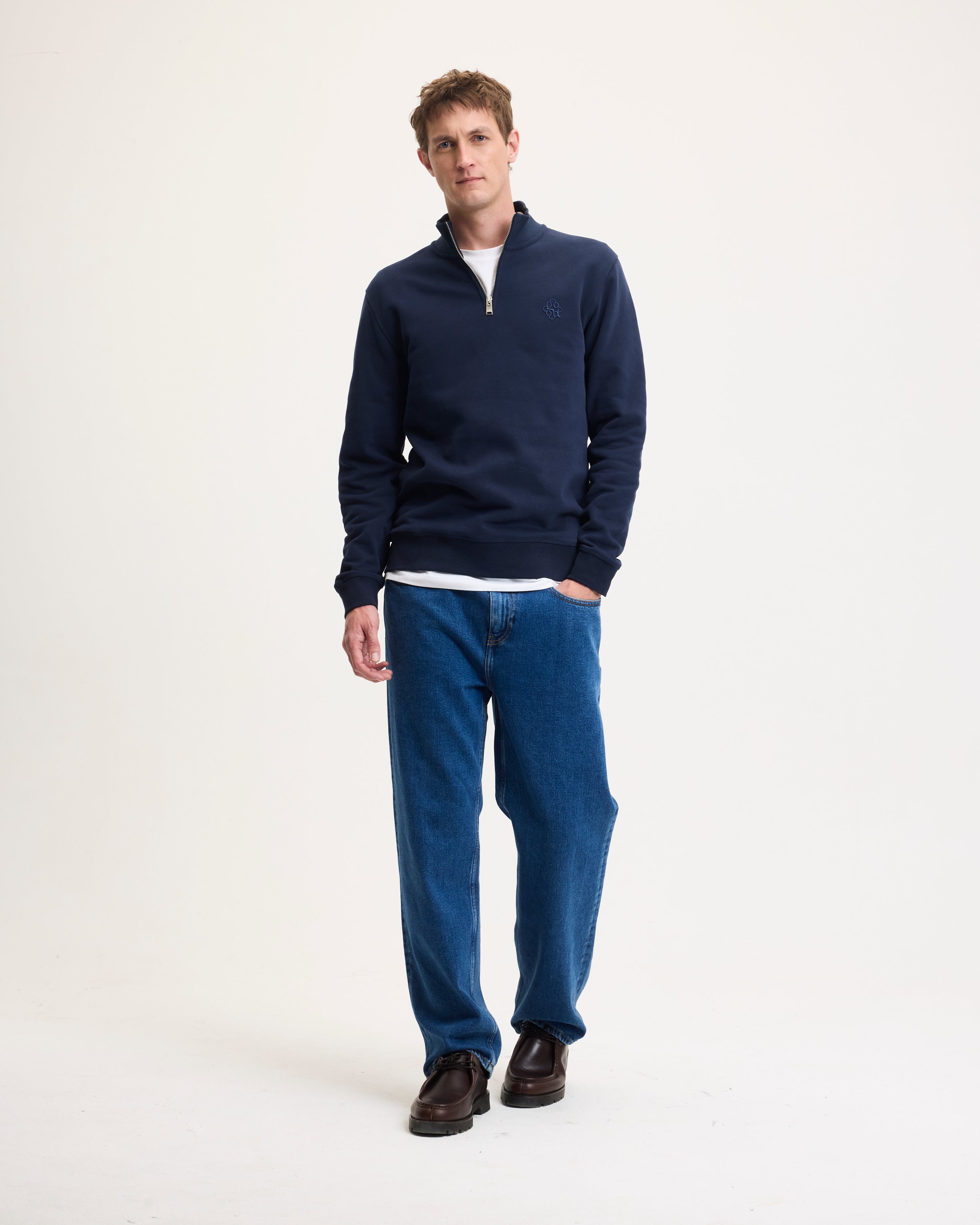 GOODPEOPLE Lucky Maglione Zip Cotone Blu Navy