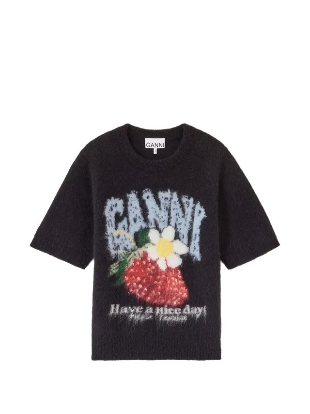 Ganni A1050226 t-shirt nera in alpaca
